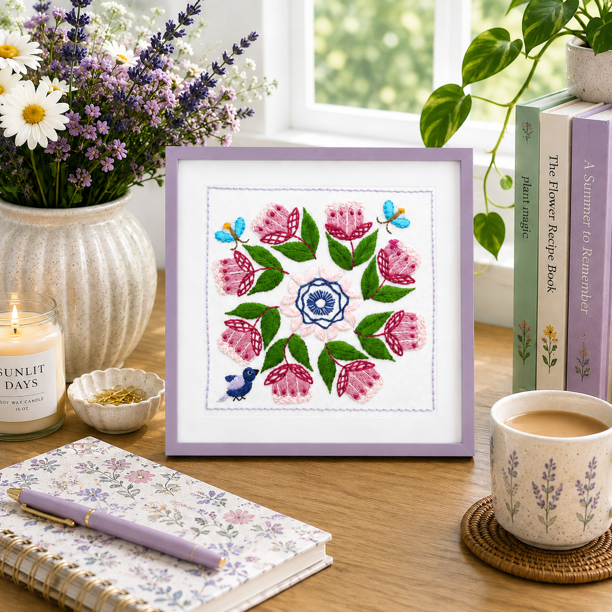 botanical flower hand embroidery kit pattern