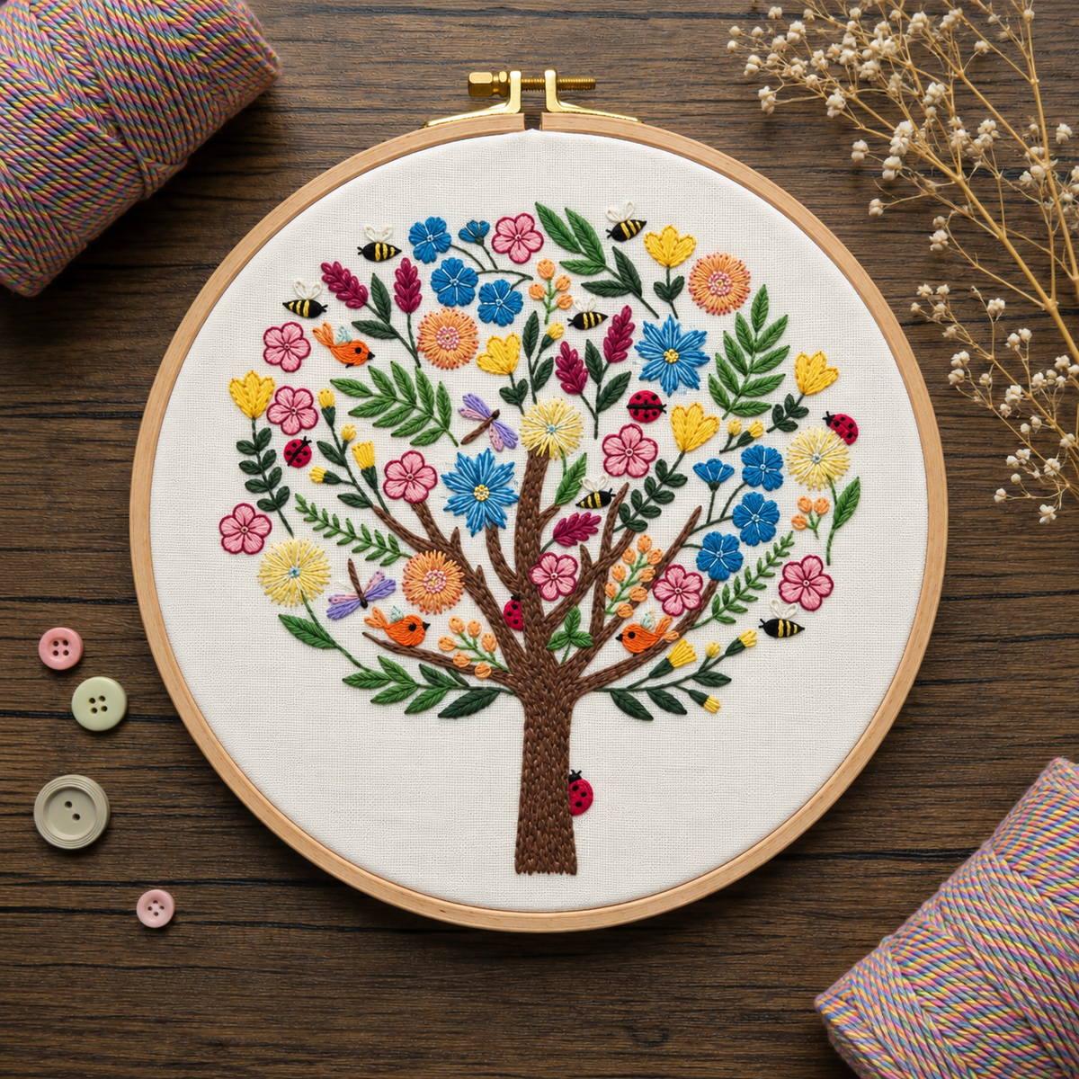 Bugs in Bloom, Pre Printed Embroidery Fabric
