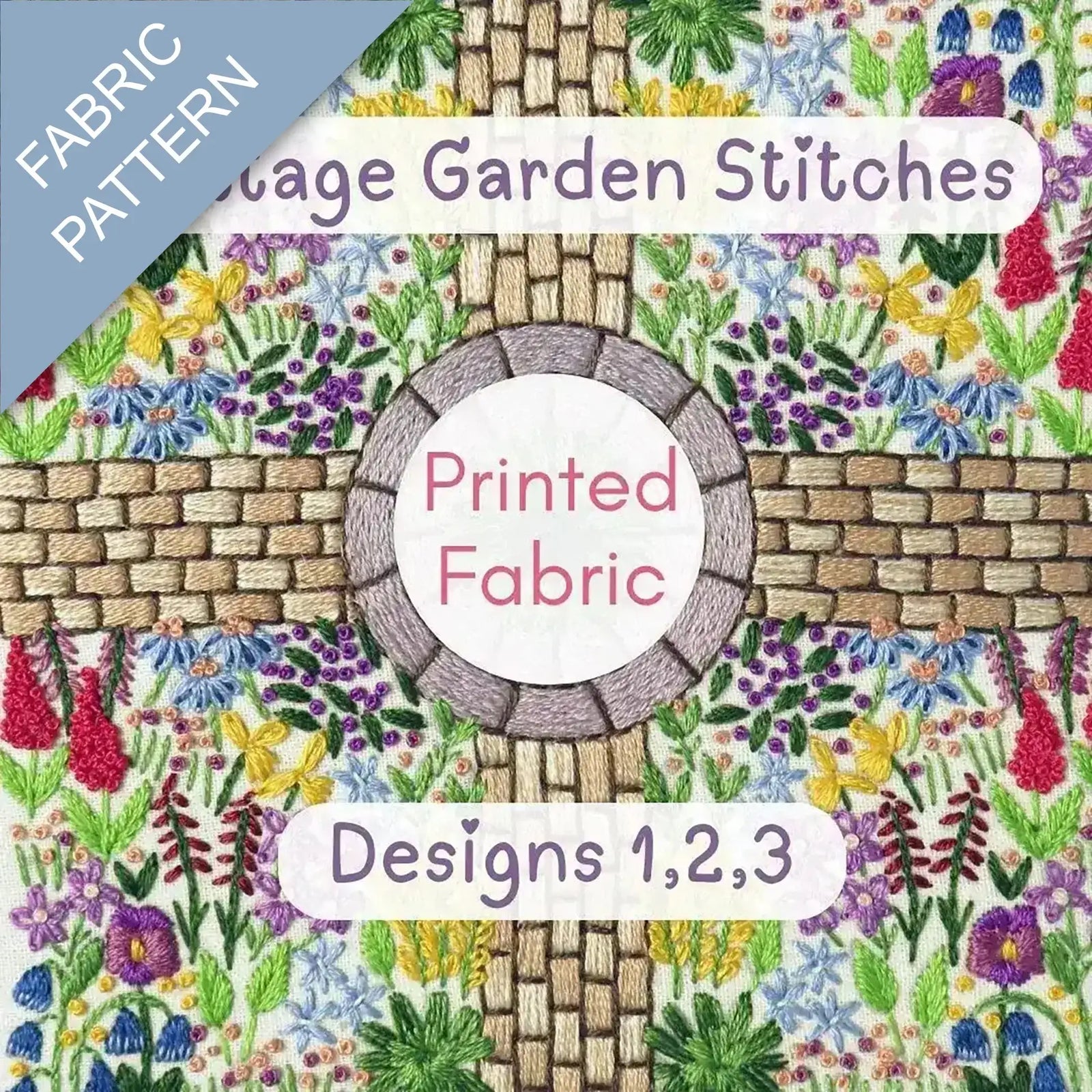 Fabric pattern with garden design and 'Printed Fabric' text
