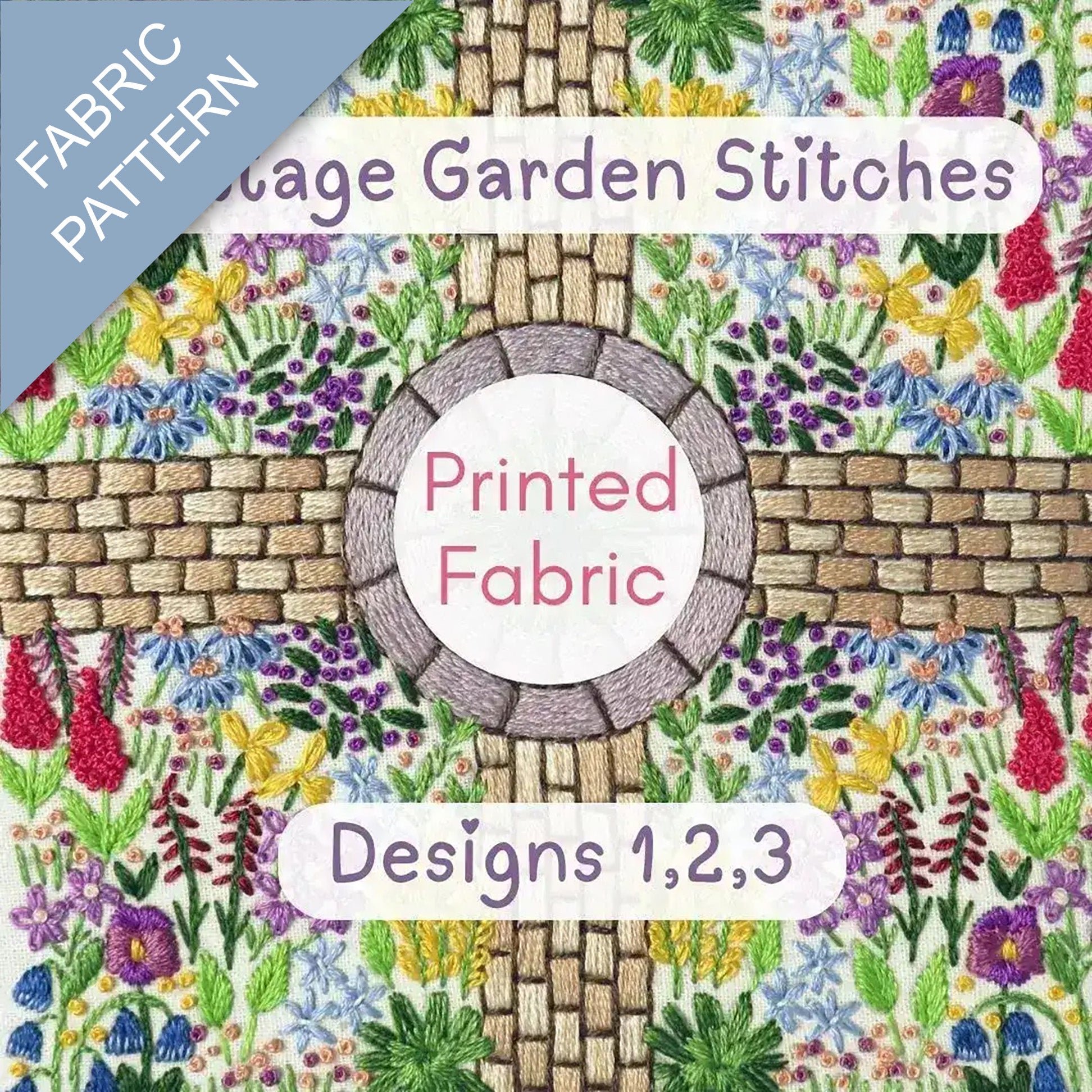 Fabric pattern with garden design and 'Printed Fabric' text