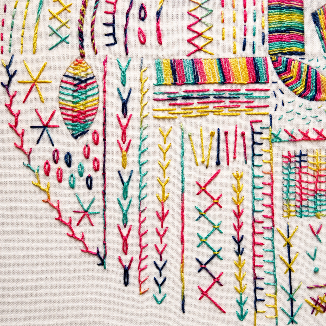 Hand Embroidery Stitch Sampler Pattern PDF, Learn 50 Embroidery Stitches, Pre Printed Fabric, Downloadable Beginner