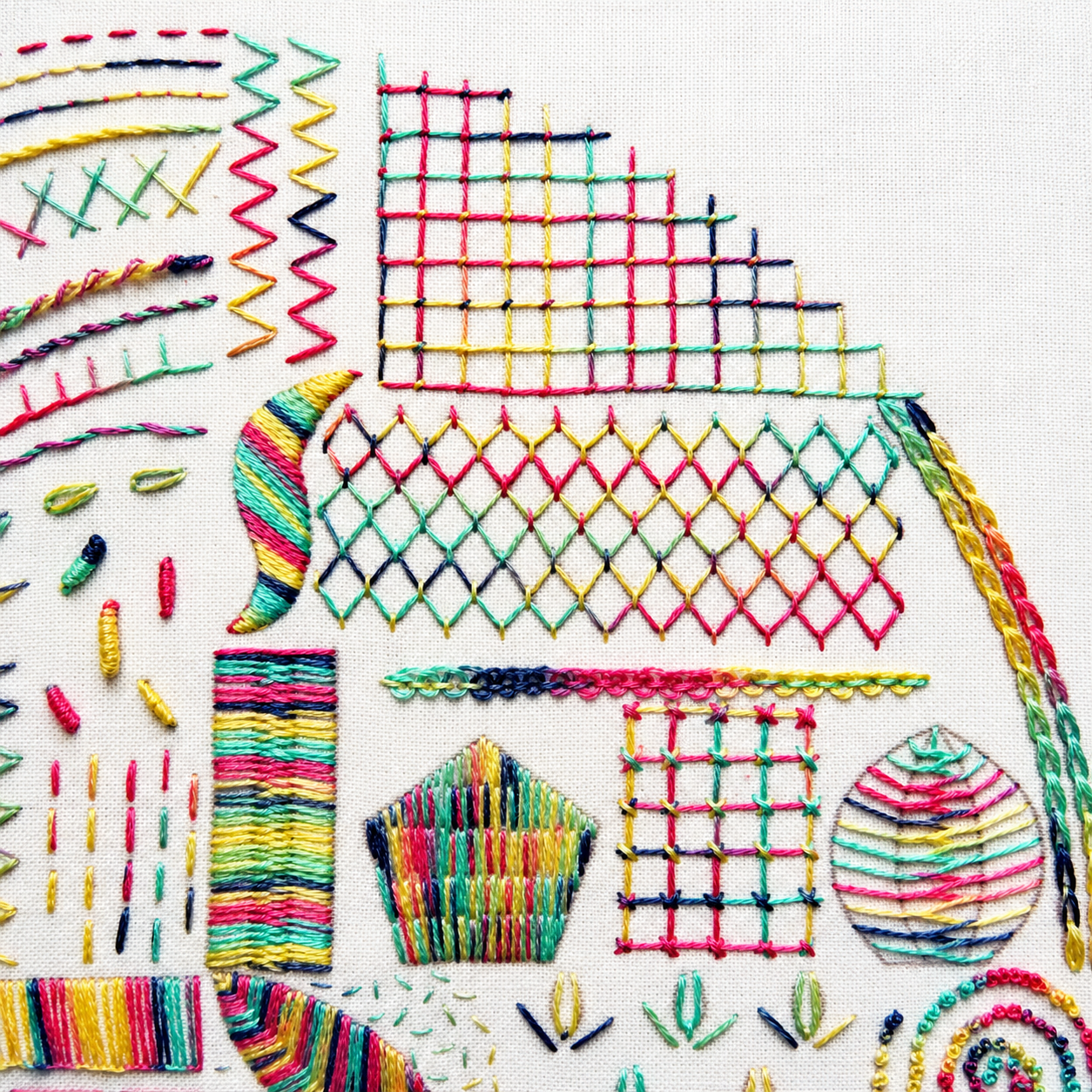 Hand Embroidery Stitch Sampler Pattern PDF, Learn 50 Embroidery Stitches, Pre Printed Fabric, Downloadable Beginner