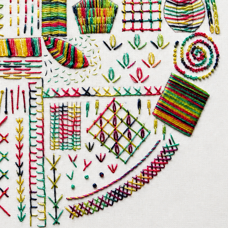 Hand Embroidery Stitch Sampler Pattern PDF, Learn 50 Embroidery Stitches, Pre Printed Fabric, Downloadable Beginner