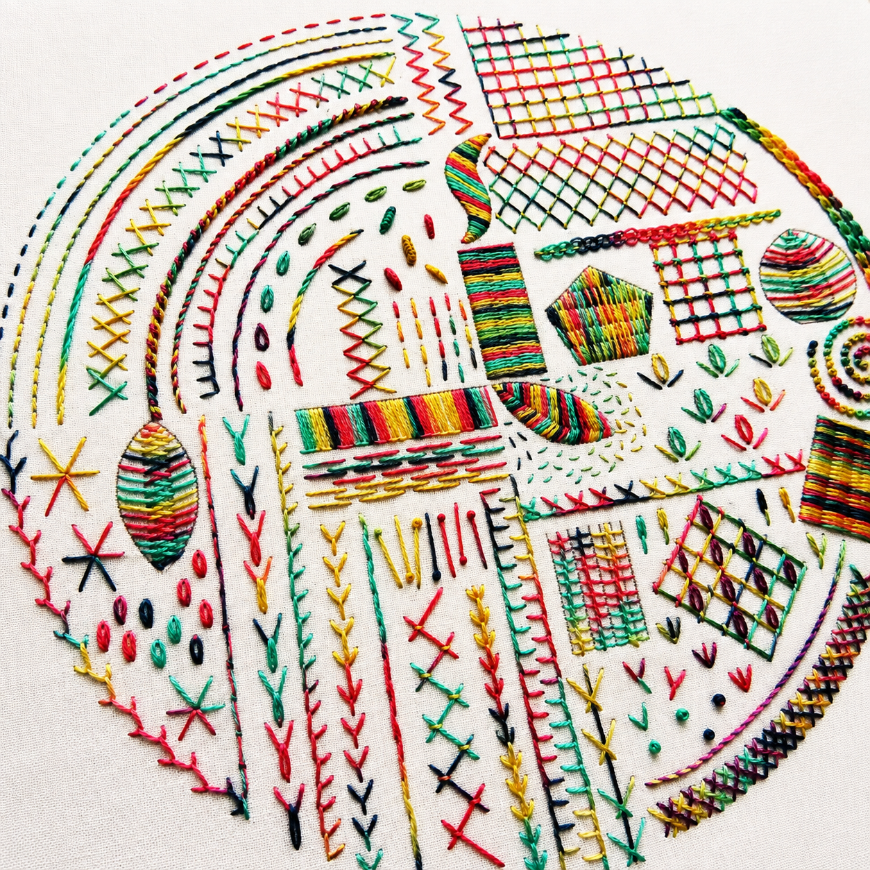 Hand Embroidery Stitch Sampler Pattern PDF, Learn 50 Embroidery Stitches, Pre Printed Fabric, Downloadable Beginner