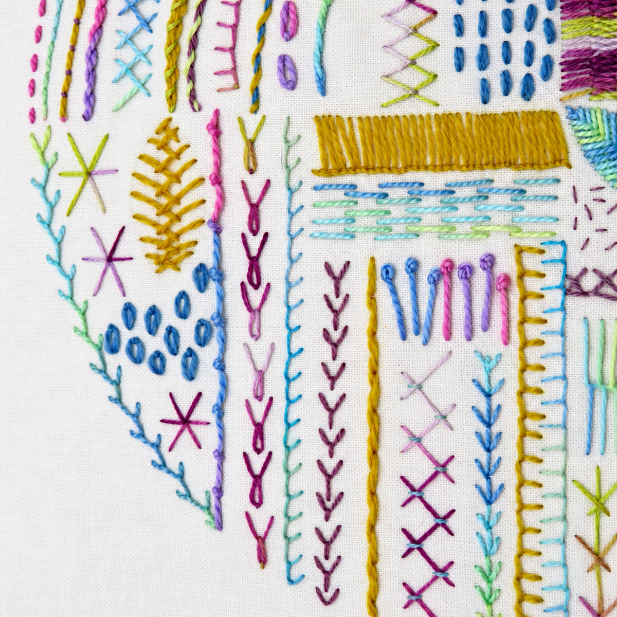 Card Deck Hand Embroidery Sampler Pre Printed Fabric | Learn 50 Embroidery Stitches