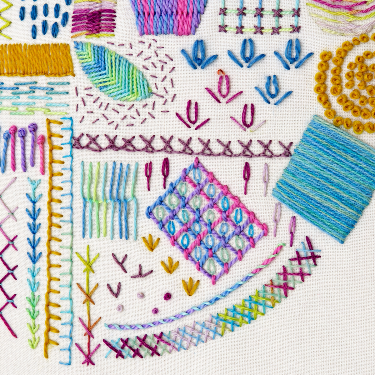 Card Deck Hand Embroidery Sampler Pre Printed Fabric | Learn 50 Embroidery Stitches