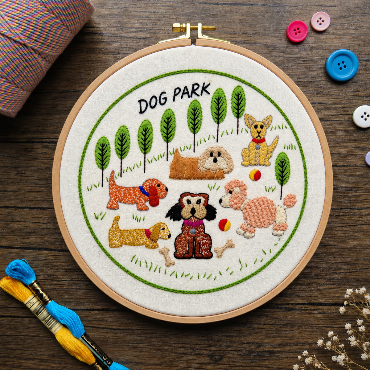Dog Park Hand Embroidery PDF Pattern