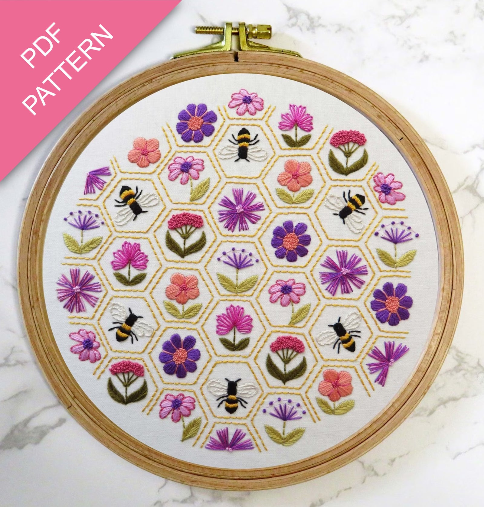 Flower Hive Hand Embroidery Pattern