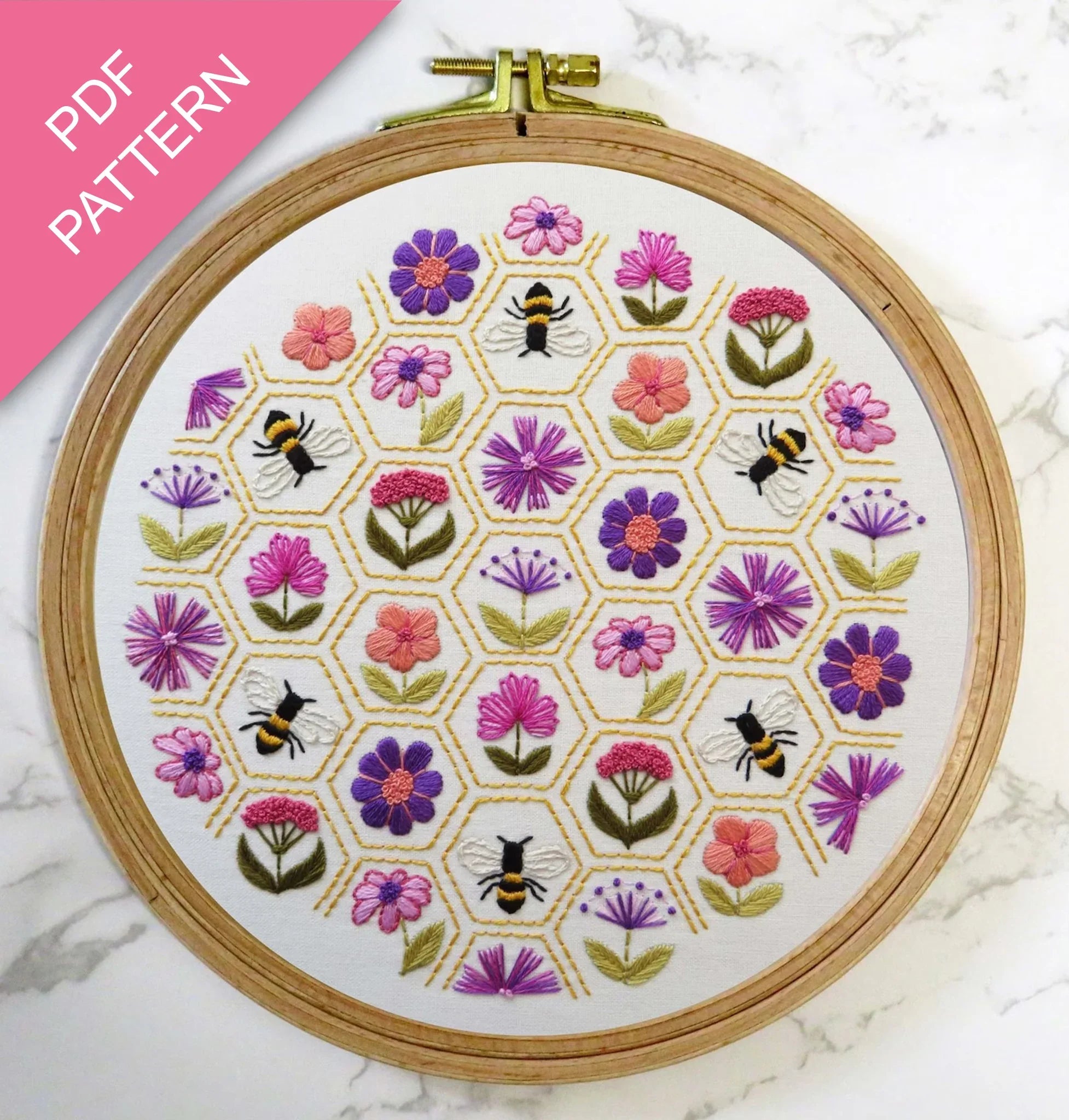 Flower Hive Hand Embroidery Pattern