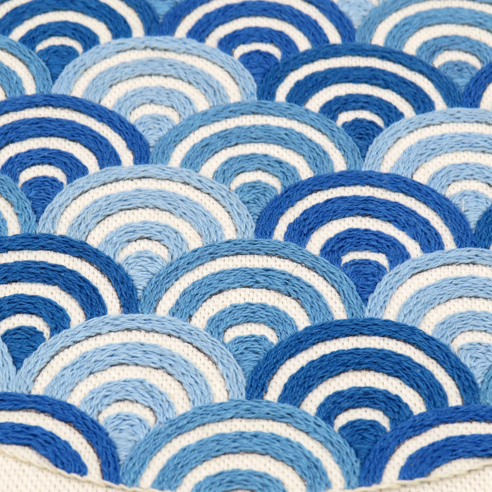 Pattern of blue and white concentric circles on a textured surface