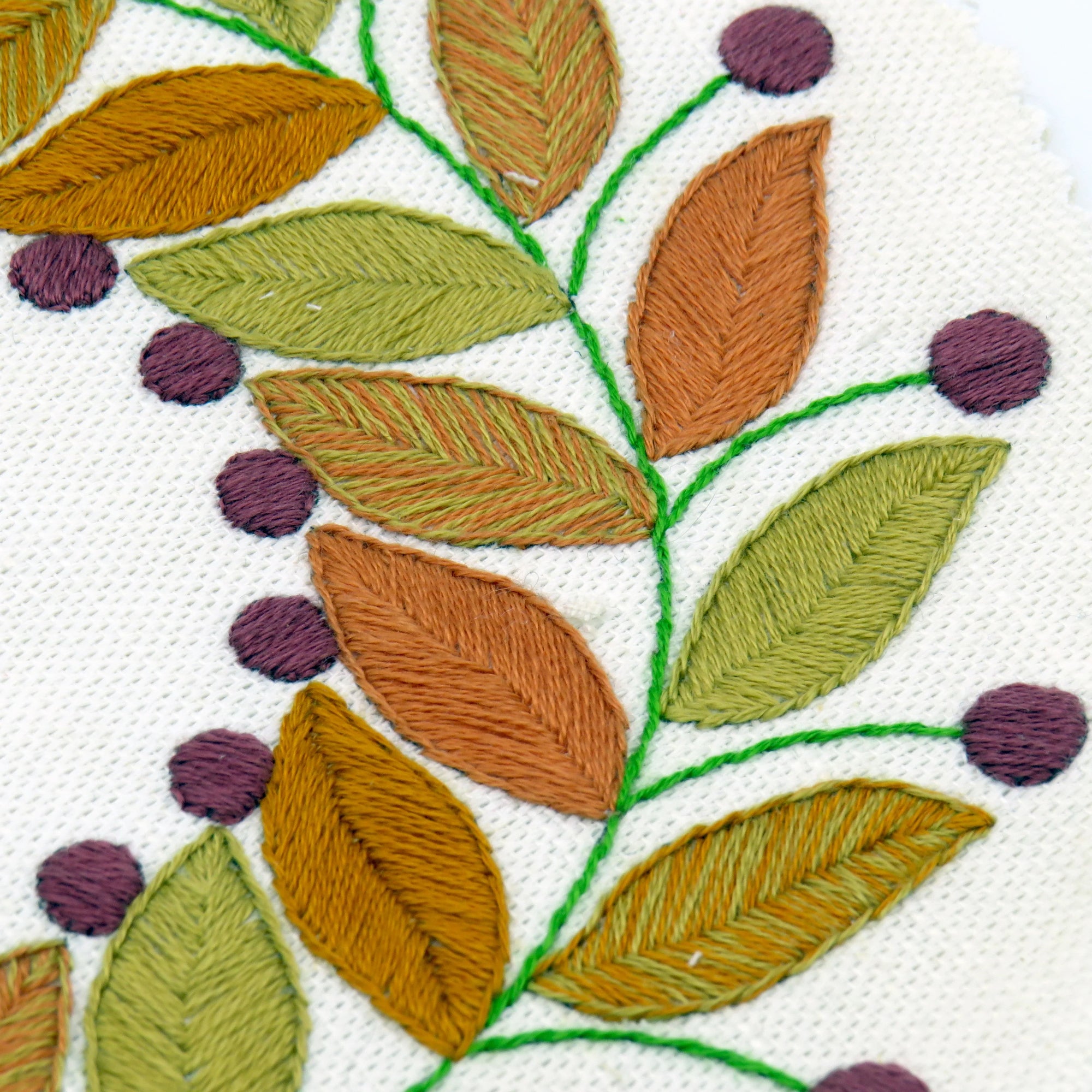 Golden Leaves, Pre Printed Embroidery Fabric Panel&nbsp;

A design inspired by my love of Baltimore quilts, this hand embroidery pattern showcases an array of beautiful autumn leaves and berries.