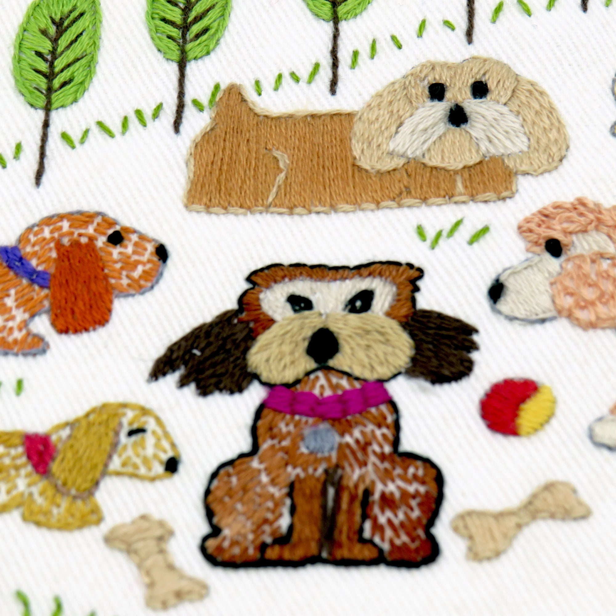 Dogs are such fun and what could be more lovely for a dog lover than a park full of the furry little woofers. This design features 6 different dogs for you to enjoy stitching.