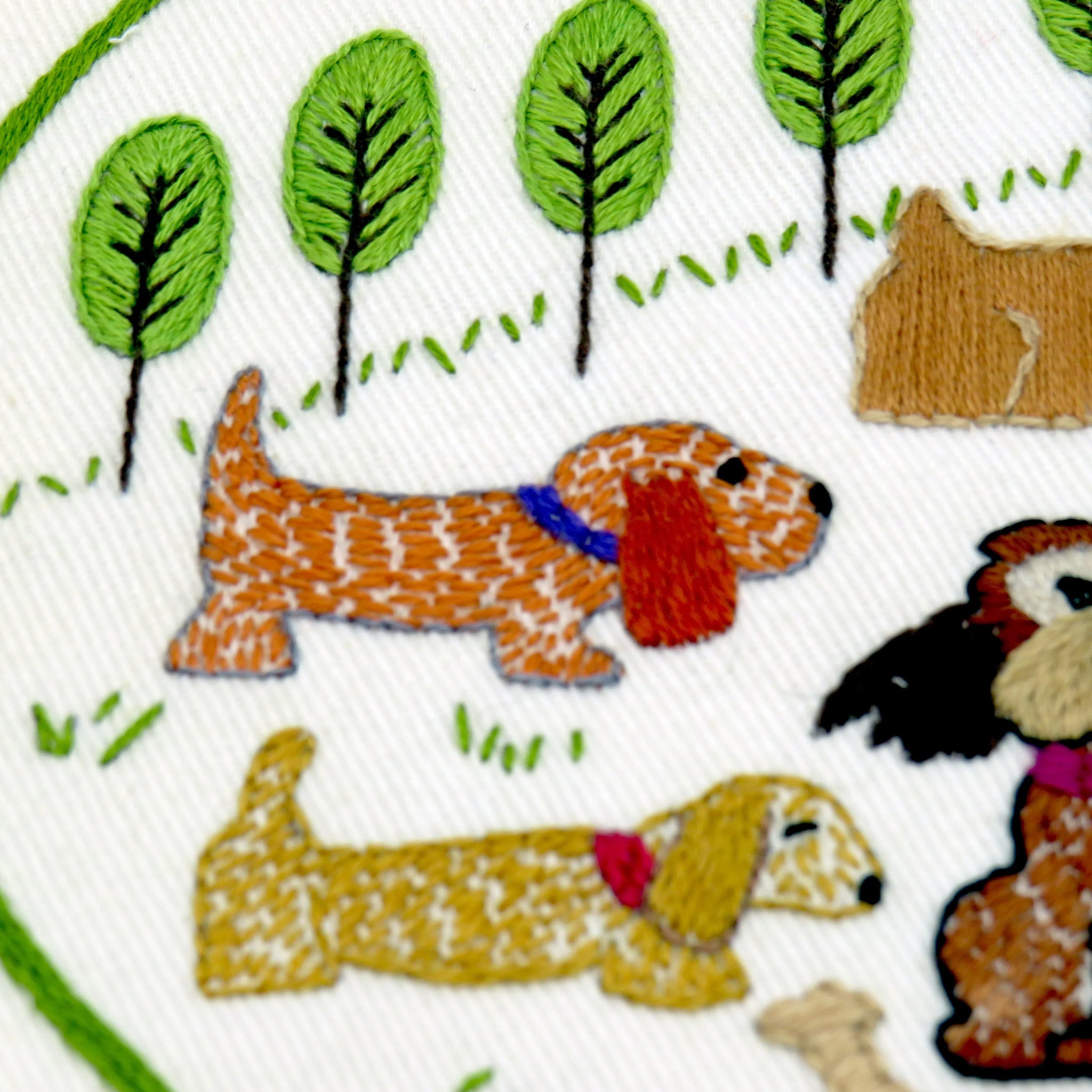 Dogs are such fun and what could be more lovely for a dog lover than a park full of the furry little woofers. This design features 6 different dogs for you to enjoy stitching.
