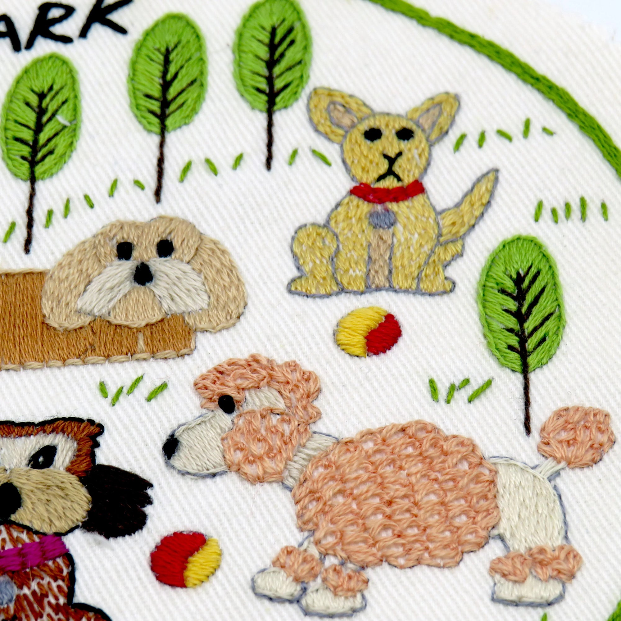 Dogs are such fun and what could be more lovely for a dog lover than a park full of the furry little woofers. This design features 6 different dogs for you to enjoy stitching.