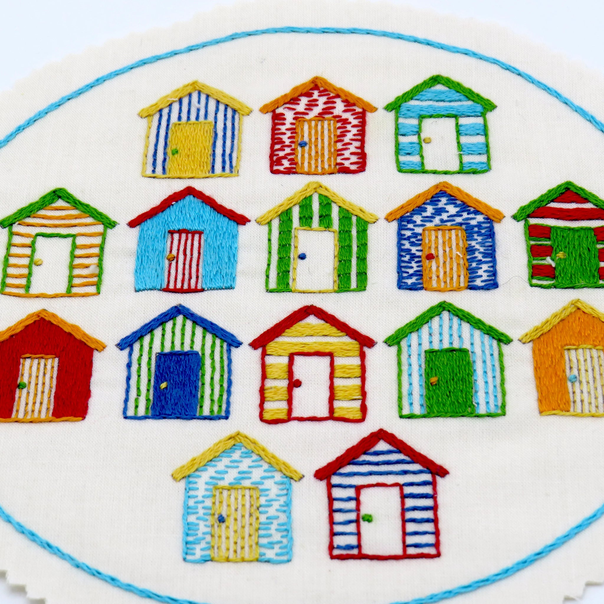 Beach Huts,&nbsp;Pre Printed Embroidery Fabric Pattern,&nbsp;pre-printed on to Beautiful Cotton Fabric

'Beach Huts' is a wonderful design and takes you right back to that lovely holiday at the seaside.This listing is for a Pre Printed Fabric Panel - the design is printed for you on to the fabric ready for you to get stitching straight away. This will be posted to you.