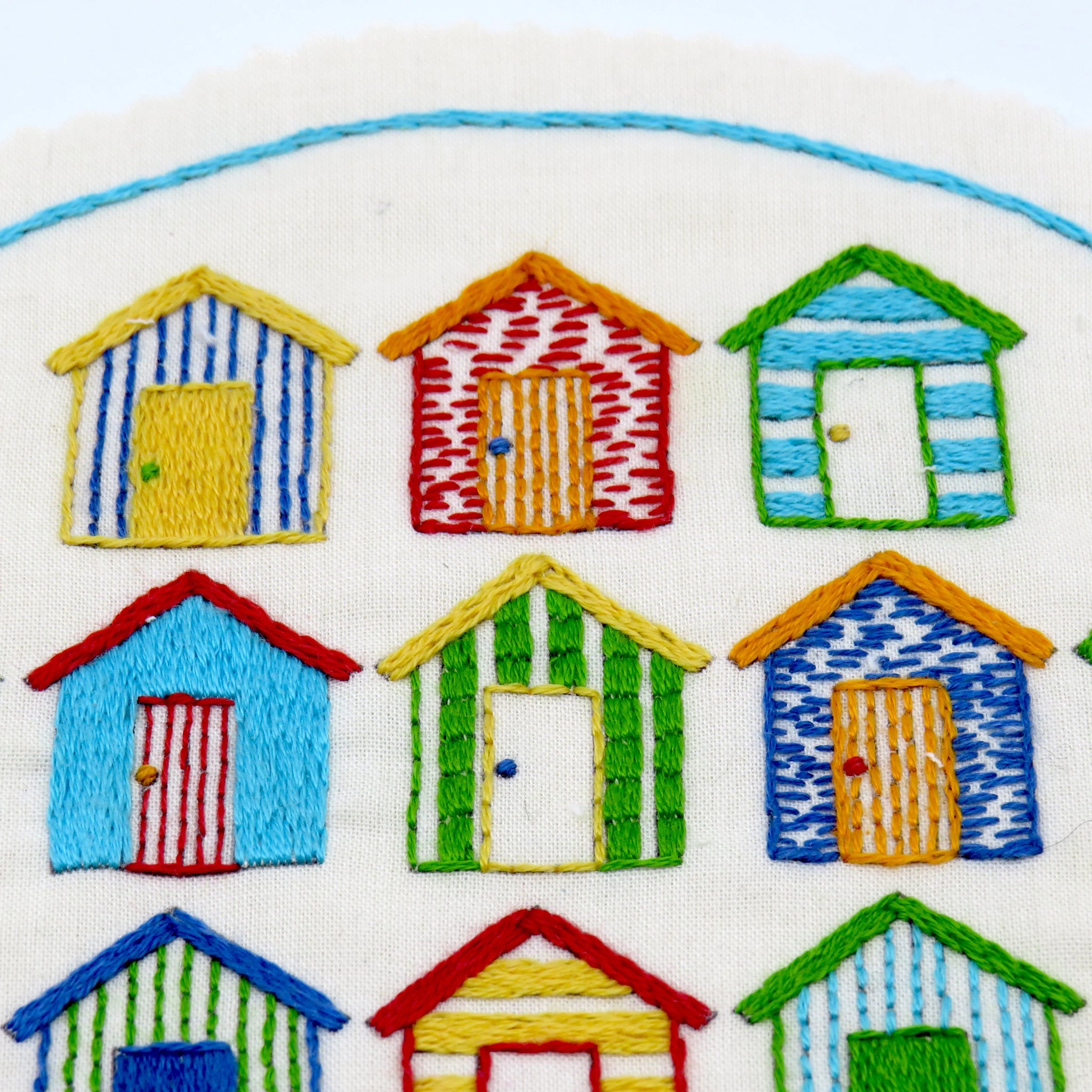 Beach Huts,&nbsp;Pre Printed Embroidery Fabric Pattern,&nbsp;pre-printed on to Beautiful Cotton Fabric

'Beach Huts' is a wonderful design and takes you right back to that lovely holiday at the seaside.This listing is for a Pre Printed Fabric Panel - the design is printed for you on to the fabric ready for you to get stitching straight away. This will be posted to you.