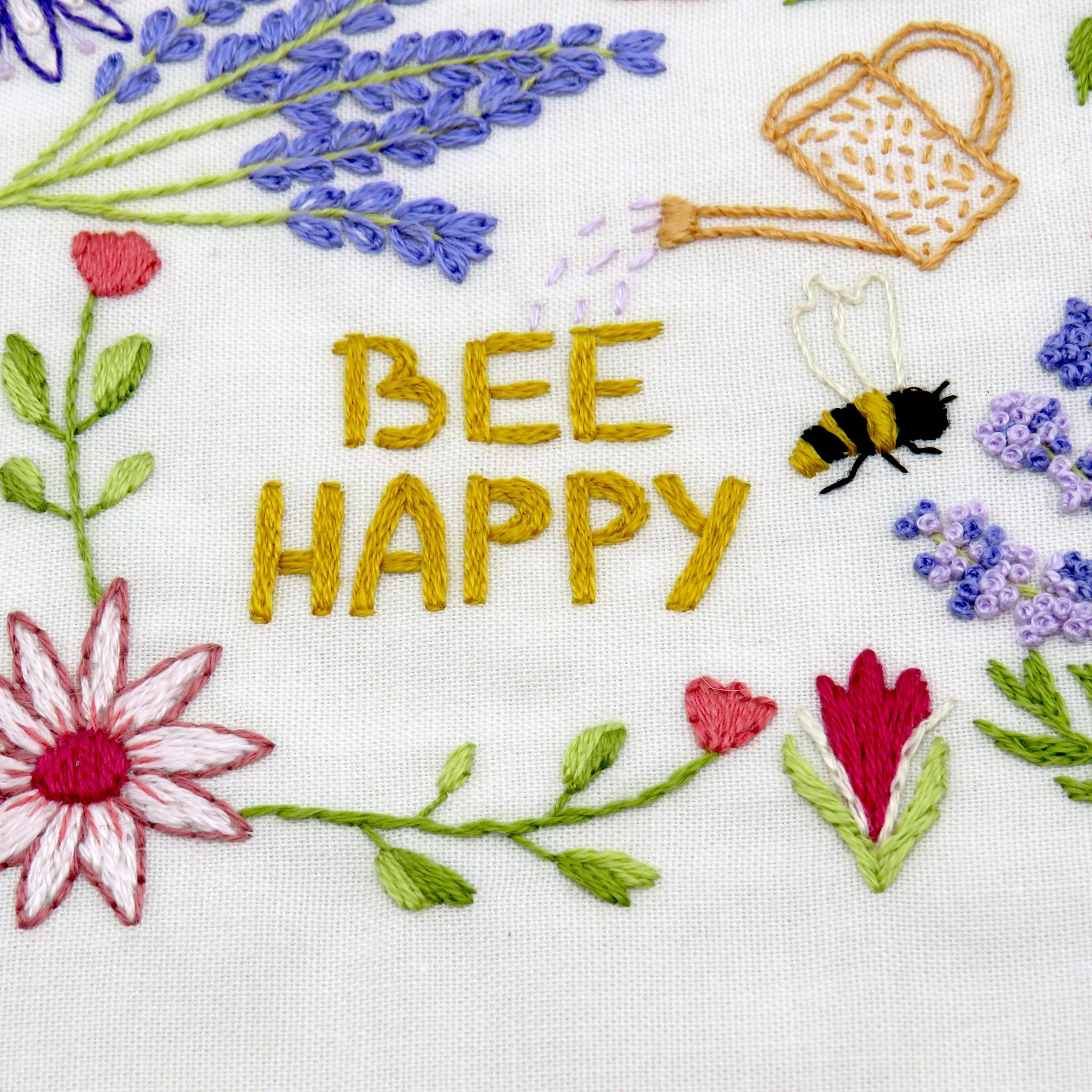This listing is for a Pre Printed Fabric Panel - the design is printed for you on to a 100% beautiful Ivory Cotton fabric ready for you to get stitching straight away. This will be posted to you.

Bees and Blossoms is designed to be a calm and relaxing pattern to stitch with beautiful flowers and bees all surrounding the fabulous central bee that is wrapped inside a pretty sunflower.