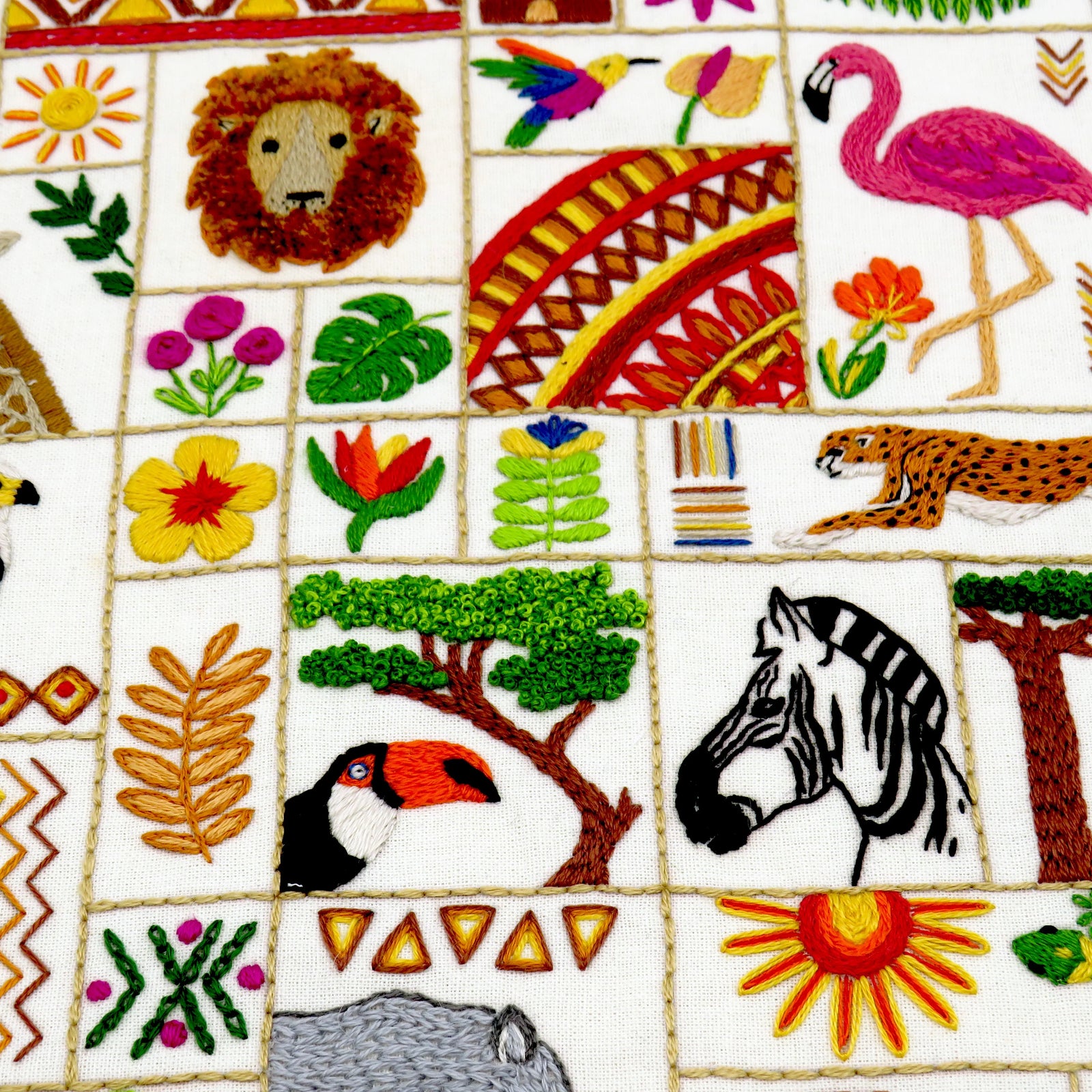 Stitch your way through the flora and fauna of Africa whilst encountering magnificent animals and birds along the way. From the majestic lion to the humble beetle, there are so many discoveries to stitch you will be delighted to see it all come alive in thread.
