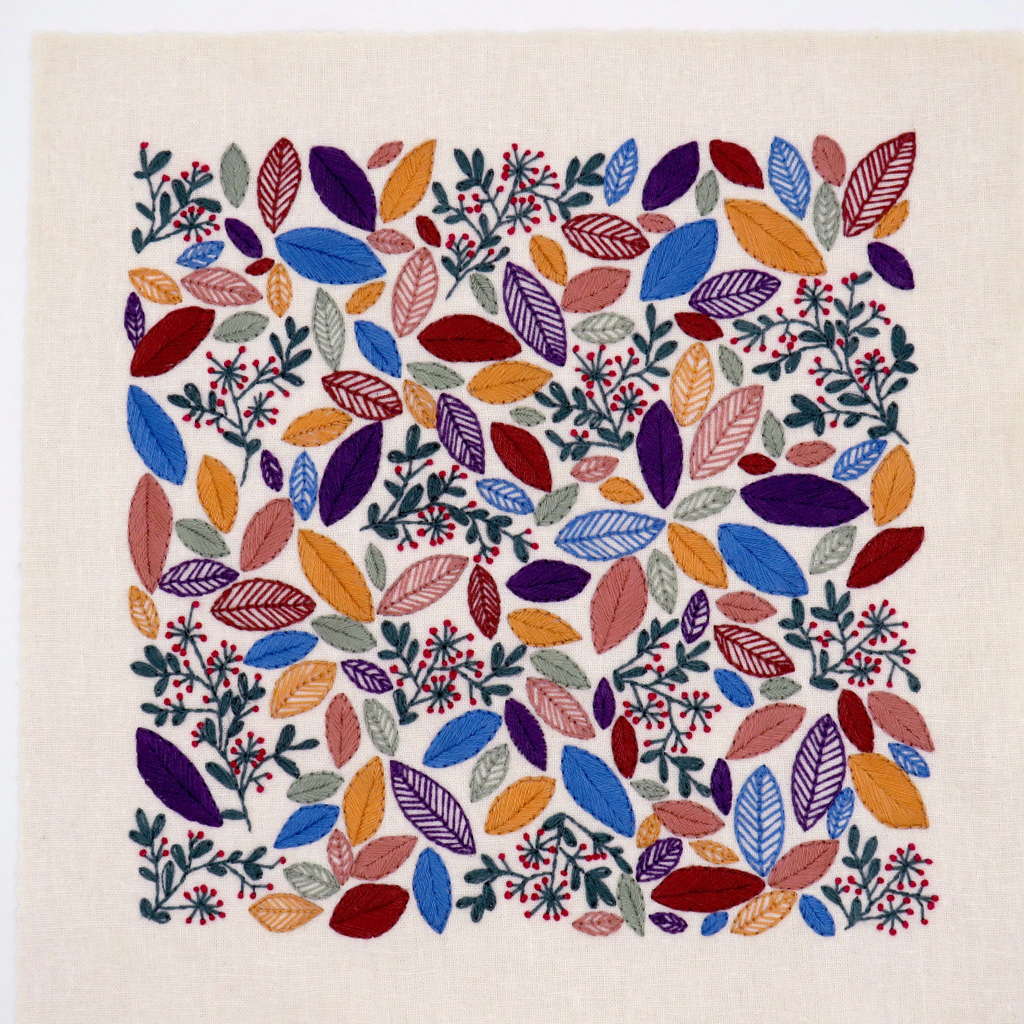 A beautifully simple design with very few stitches - this gorgeous leaf pattern has wonderful wintery colored leaves intermingled within the berries and leaves. This is a delight to stitch and incredibly absorbing. Suitable for beginners through to advanced.