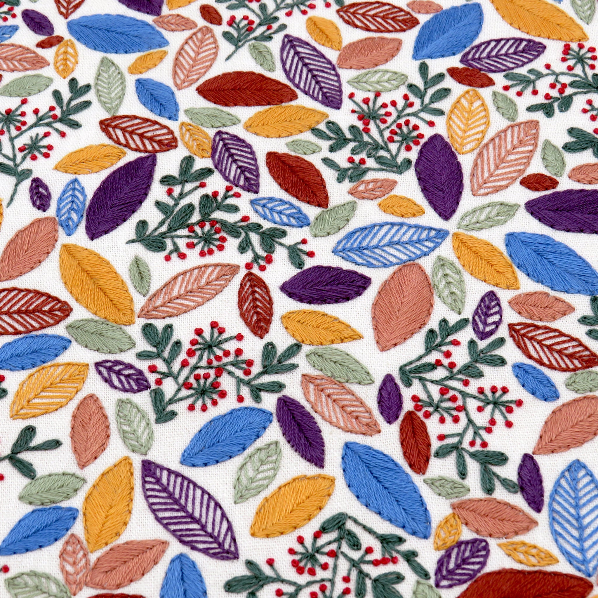 A beautifully simple design with very few stitches - this gorgeous leaf pattern has wonderful wintery colored leaves intermingled within the berries and leaves. This is a delight to stitch and incredibly absorbing. Suitable for beginners through to advanced.