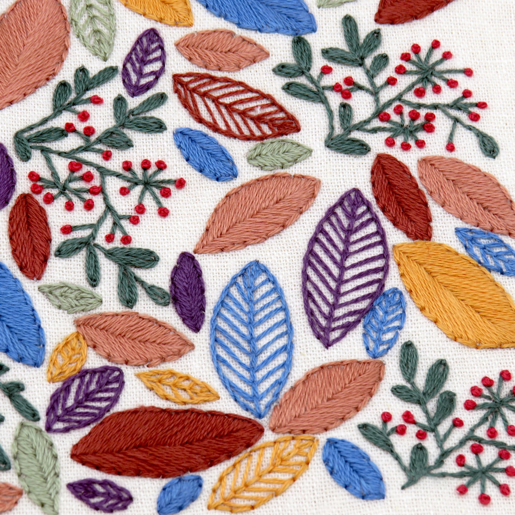 A beautifully simple design with very few stitches - this gorgeous leaf pattern has wonderful wintery colored leaves intermingled within the berries and leaves. This is a delight to stitch and incredibly absorbing. Suitable for beginners through to advanced.