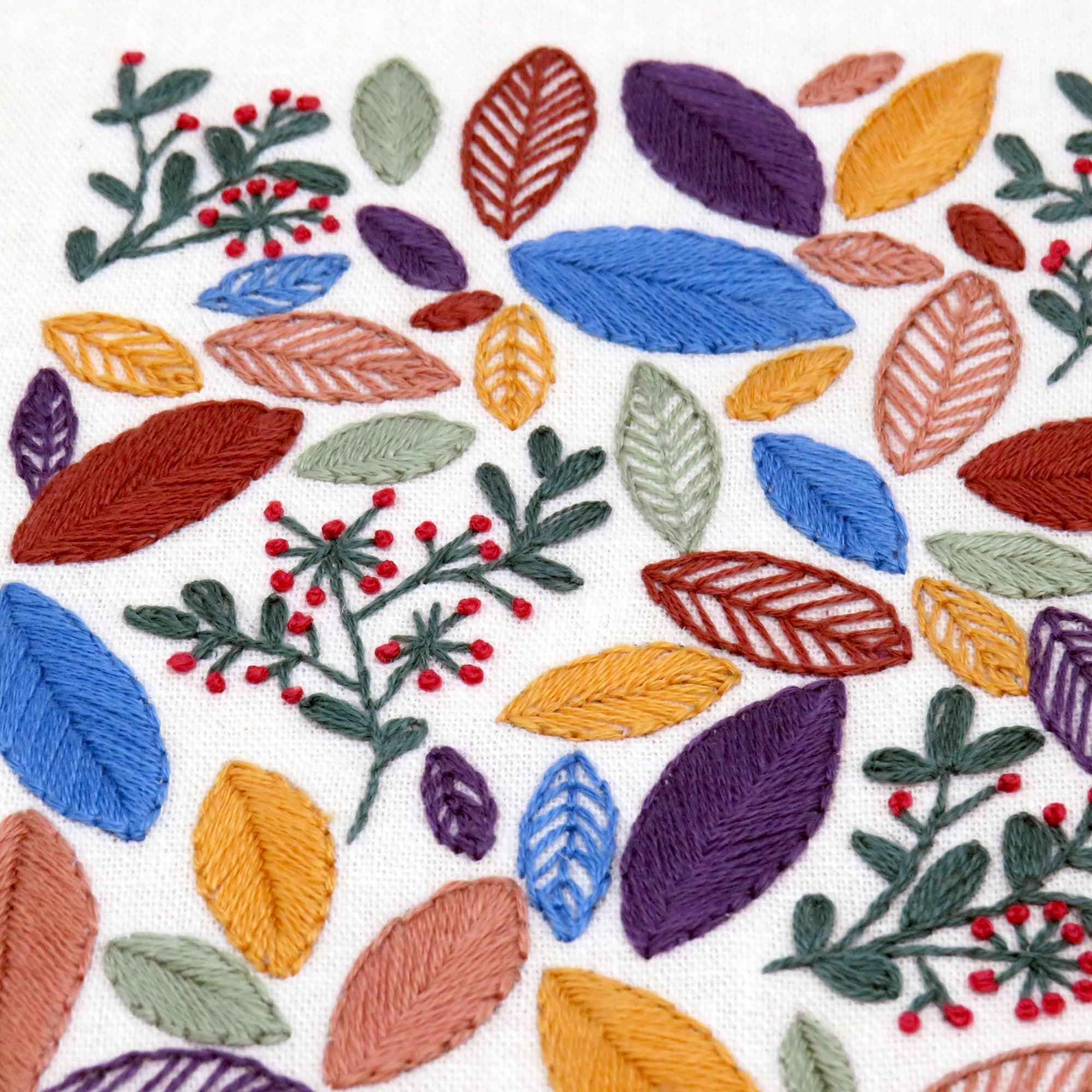A beautifully simple design with very few stitches - this gorgeous leaf pattern has wonderful wintery colored leaves intermingled within the berries and leaves. This is a delight to stitch and incredibly absorbing. Suitable for beginners through to advanced.