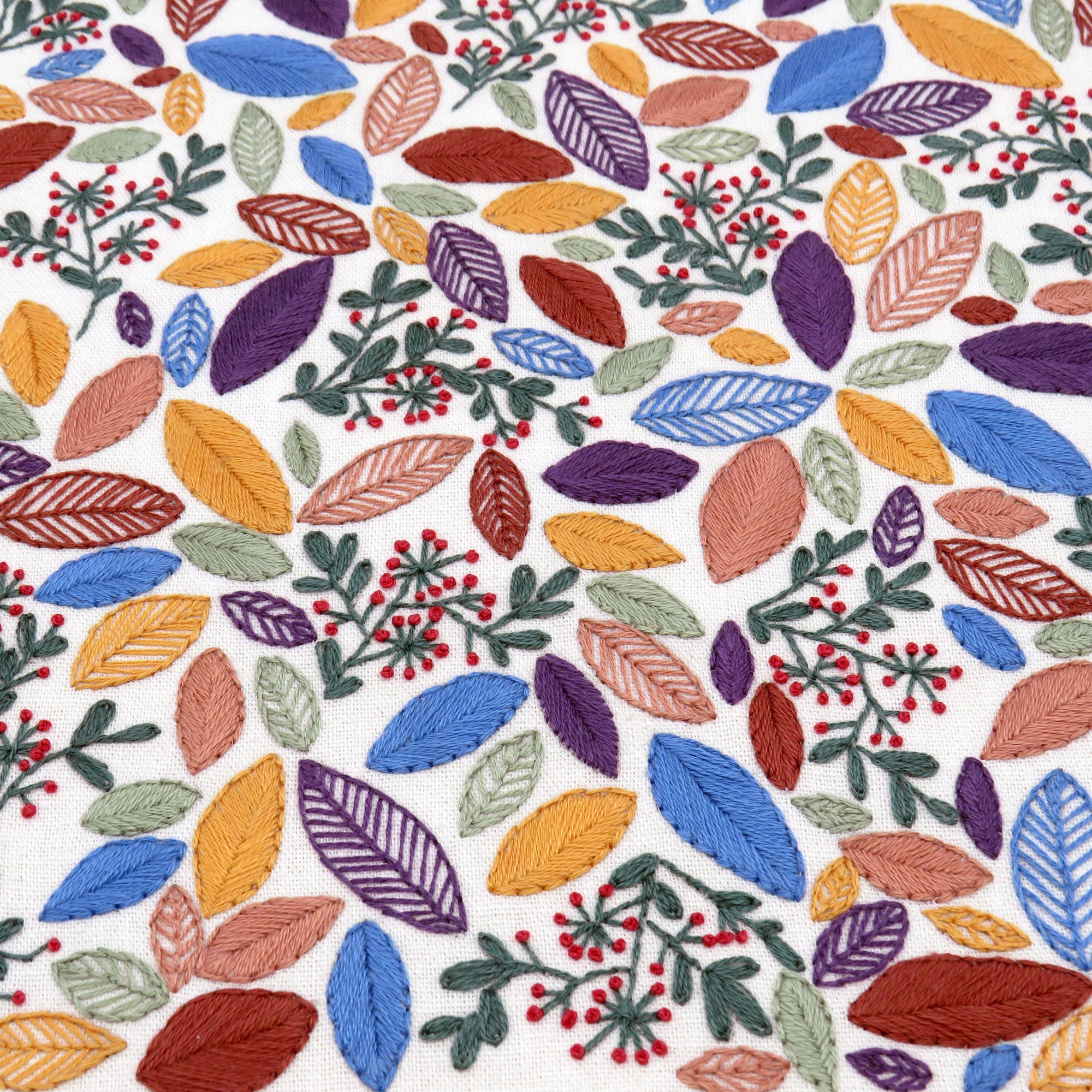 A beautifully simple design with very few stitches - this gorgeous leaf pattern has wonderful wintery colored leaves intermingled within the berries and leaves. This is a delight to stitch and incredibly absorbing. Suitable for beginners through to advanced.