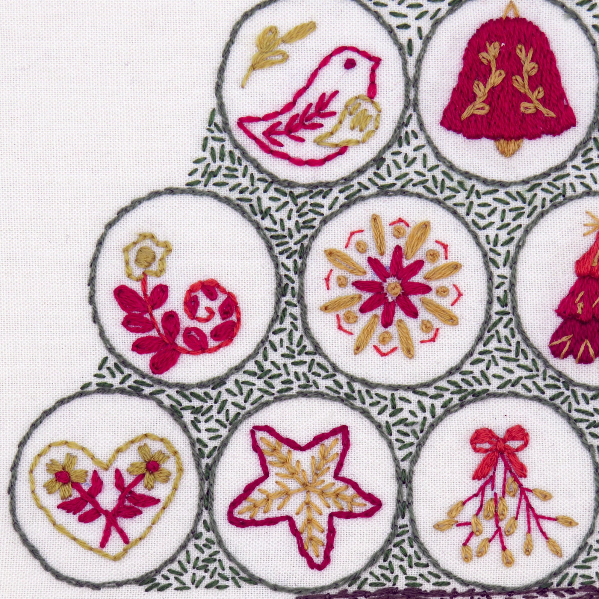 This is the fantastic Advent Calendar design we stitched for Christmas 2022 and it is now available as a full pattern so everyone can stitch a beauitful tree filled with folk decorations.

This design is suitable for beginners as well as the more advanced stitcher to create a fun stitched piece to make your home look special during the Christmas period.