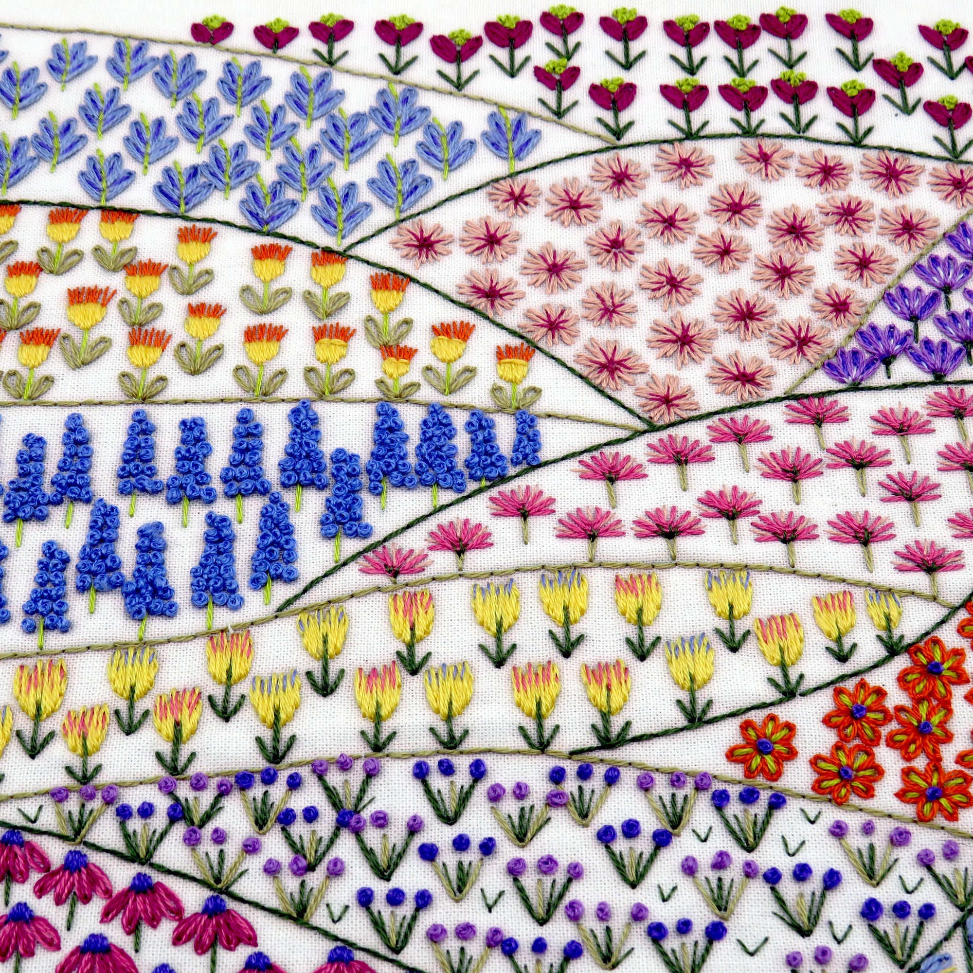 This beautiful meadow is designed for a wonderful mindfulness year long stitching project.&nbsp;There are 12 different areas to stitch and the whole design has 365 flowers - thats one to stitch for every day of the year!&nbsp;