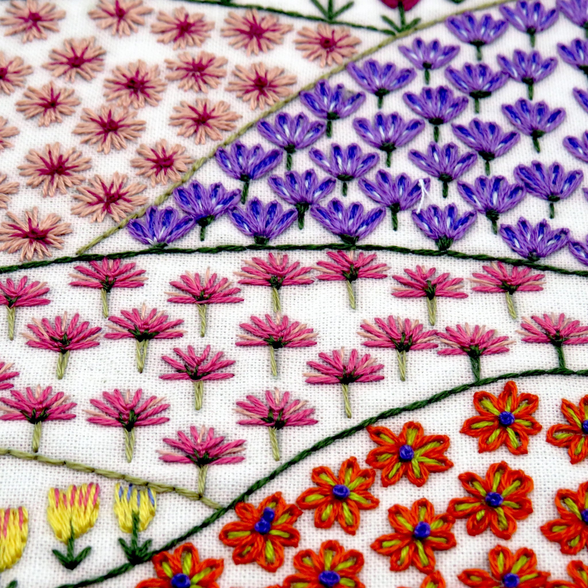 This beautiful meadow is designed for a wonderful mindfulness year long stitching project.&nbsp;There are 12 different areas to stitch and the whole design has 365 flowers - thats one to stitch for every day of the year!&nbsp;