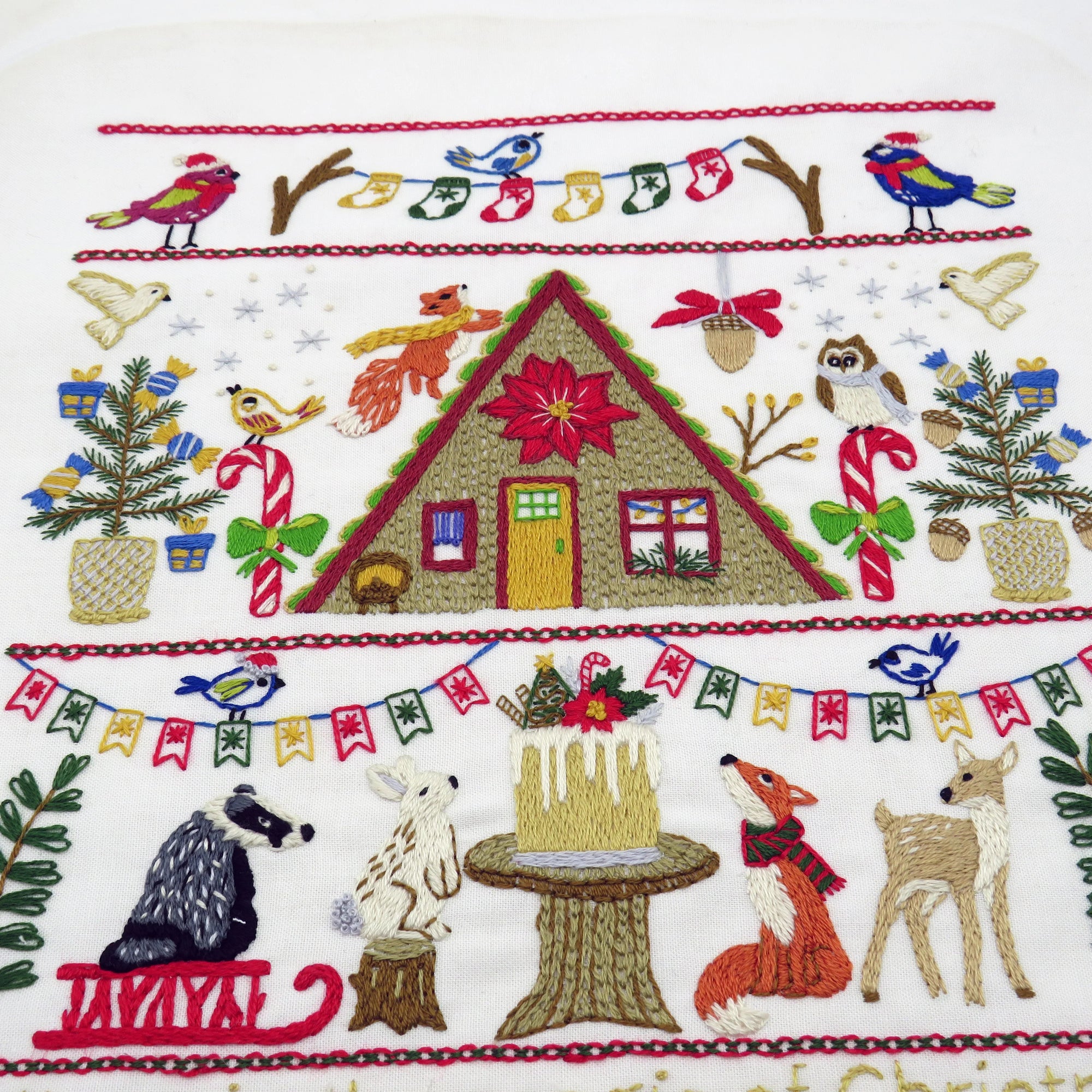 Festive Forest is full of adorable creatures all enjoying the festive season. From the Squirrel jumping over the cabin, the Badger and his friends who can’t wait to have a slice of that cake and not to mention those cute birds dotted around joining in the fun. This design will be so much fun to stitch and can be enjoyed year after year during your Festivities.
