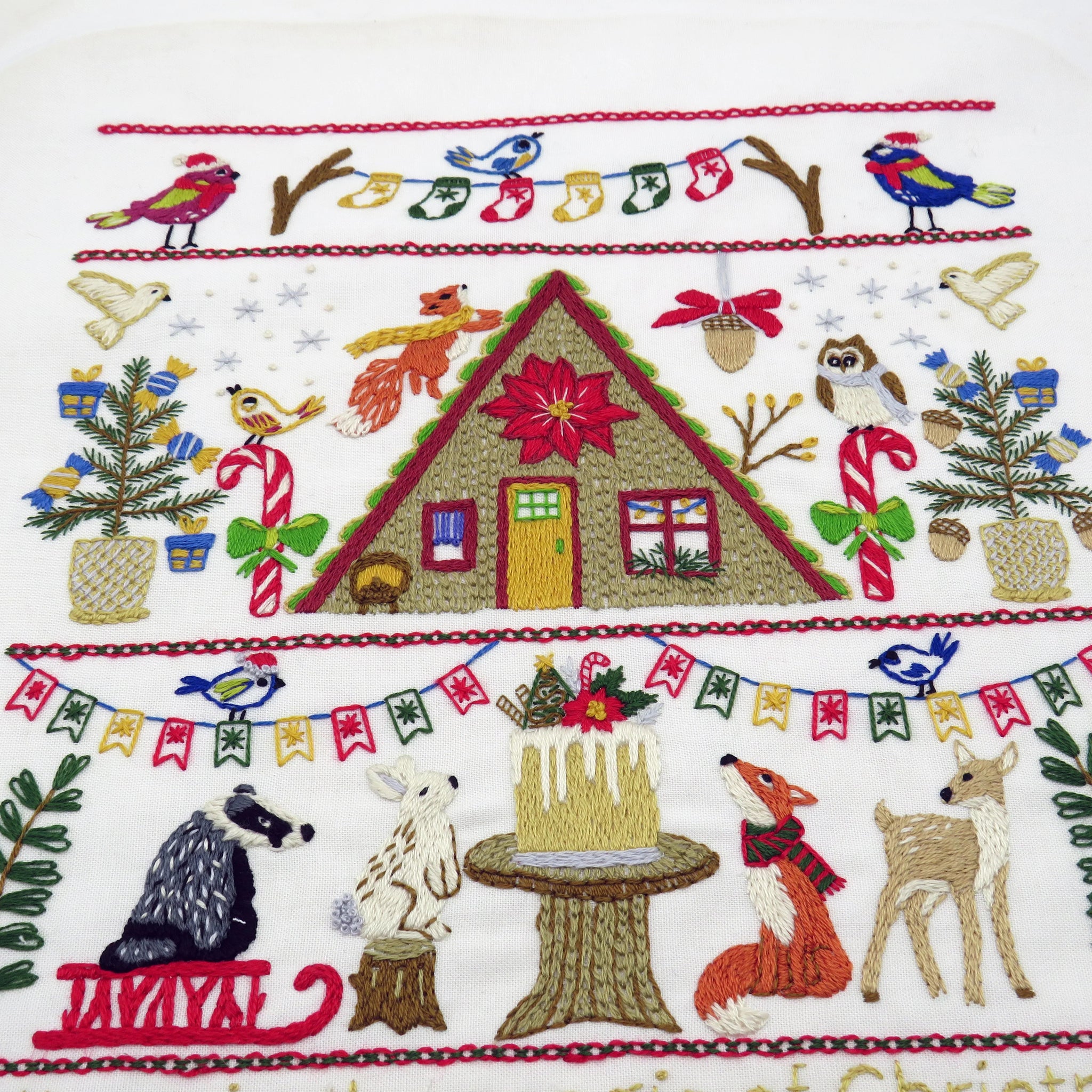 Festive Forest is full of adorable creatures all enjoying the festive season. From the Squirrel jumping over the cabin, the Badger and his friends who can’t wait to have a slice of that cake and not to mention those cute birds dotted around joining in the fun. This design will be so much fun to stitch and can be enjoyed year after year during your Festivities.
