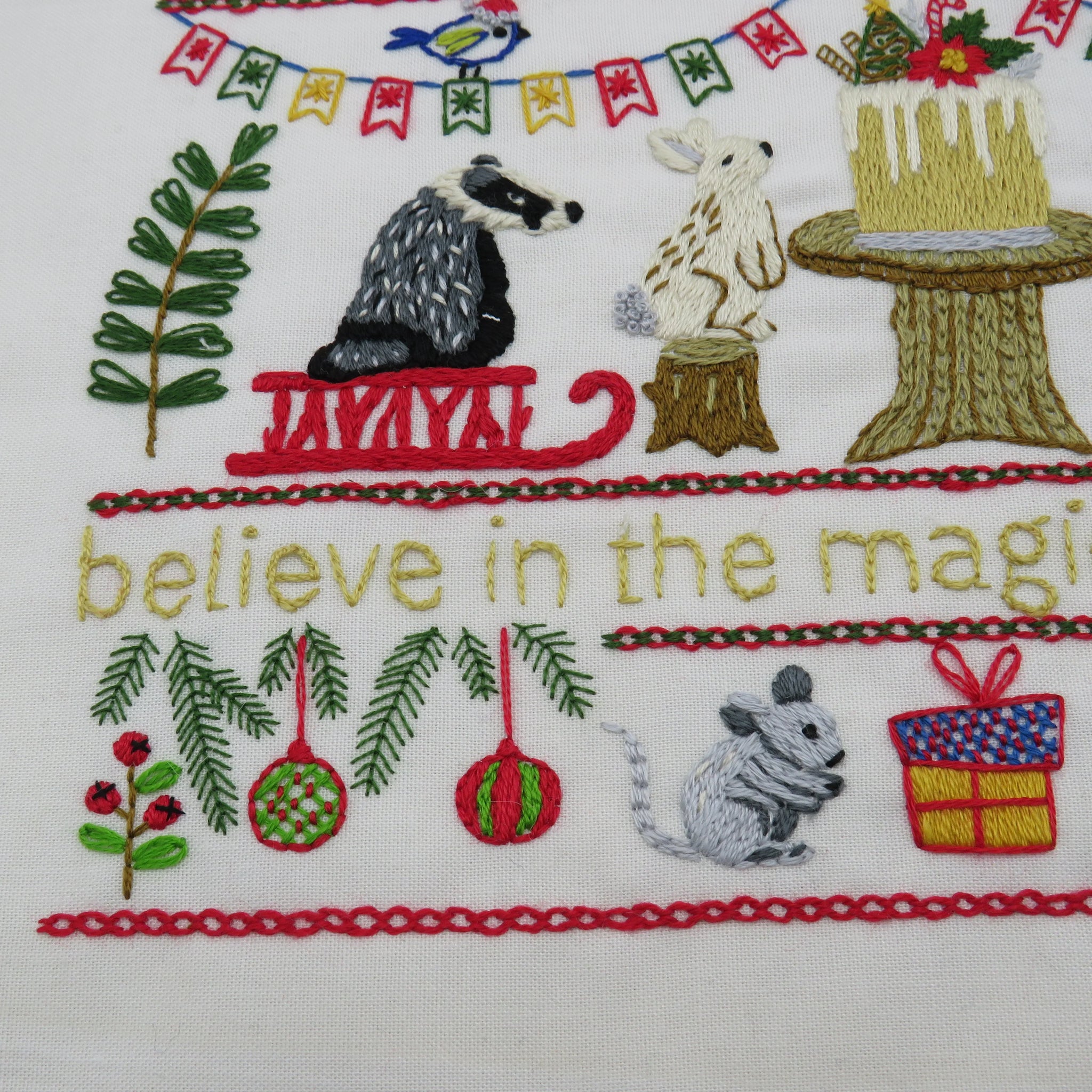 Festive Forest is full of adorable creatures all enjoying the festive season. From the Squirrel jumping over the cabin, the Badger and his friends who can’t wait to have a slice of that cake and not to mention those cute birds dotted around joining in the fun. This design will be so much fun to stitch and can be enjoyed year after year during your Festivities.
