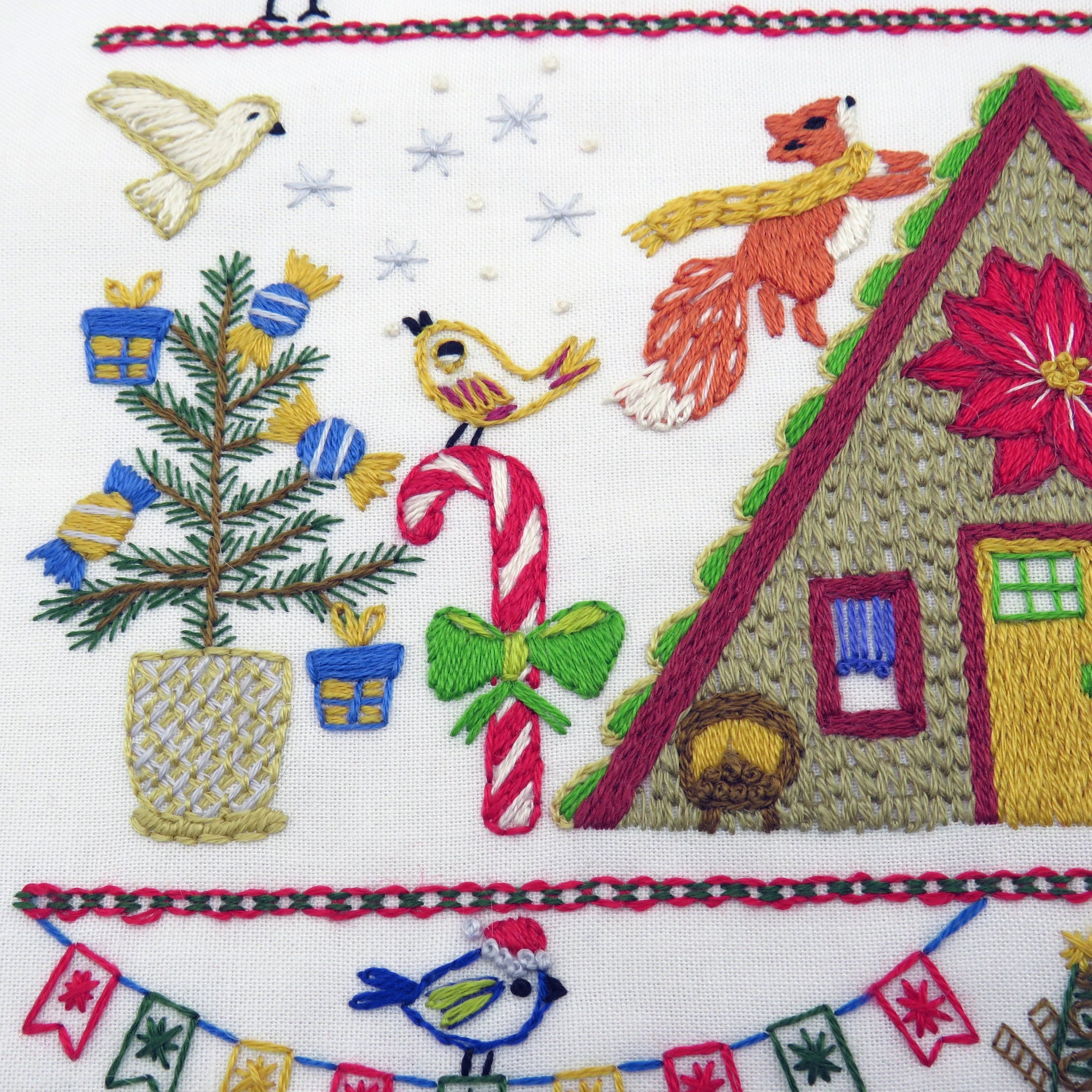 Festive Forest is full of adorable creatures all enjoying the festive season. From the Squirrel jumping over the cabin, the Badger and his friends who can’t wait to have a slice of that cake and not to mention those cute birds dotted around joining in the fun. This design will be so much fun to stitch and can be enjoyed year after year during your Festivities.
