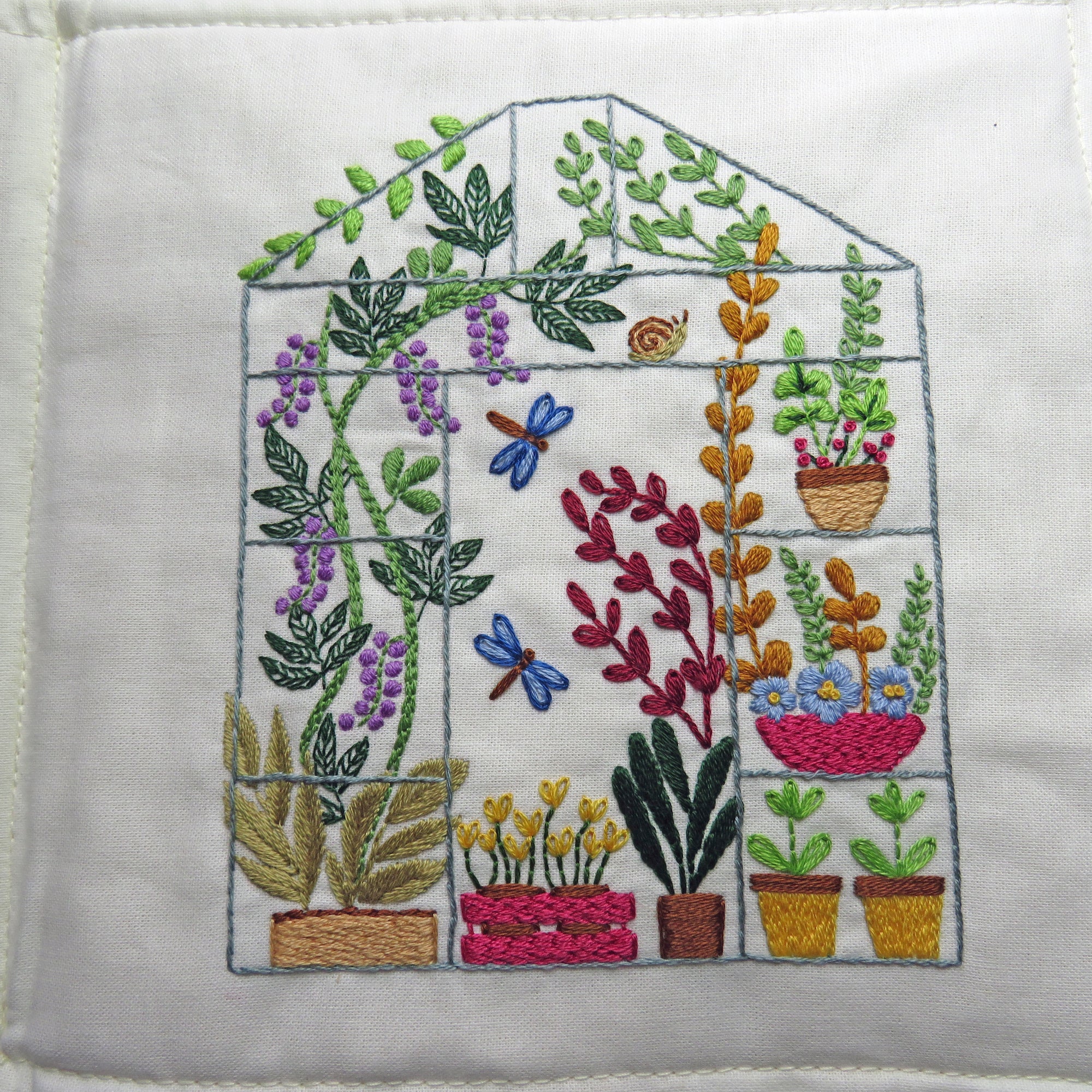garden greenhouse plants hand embroidery 