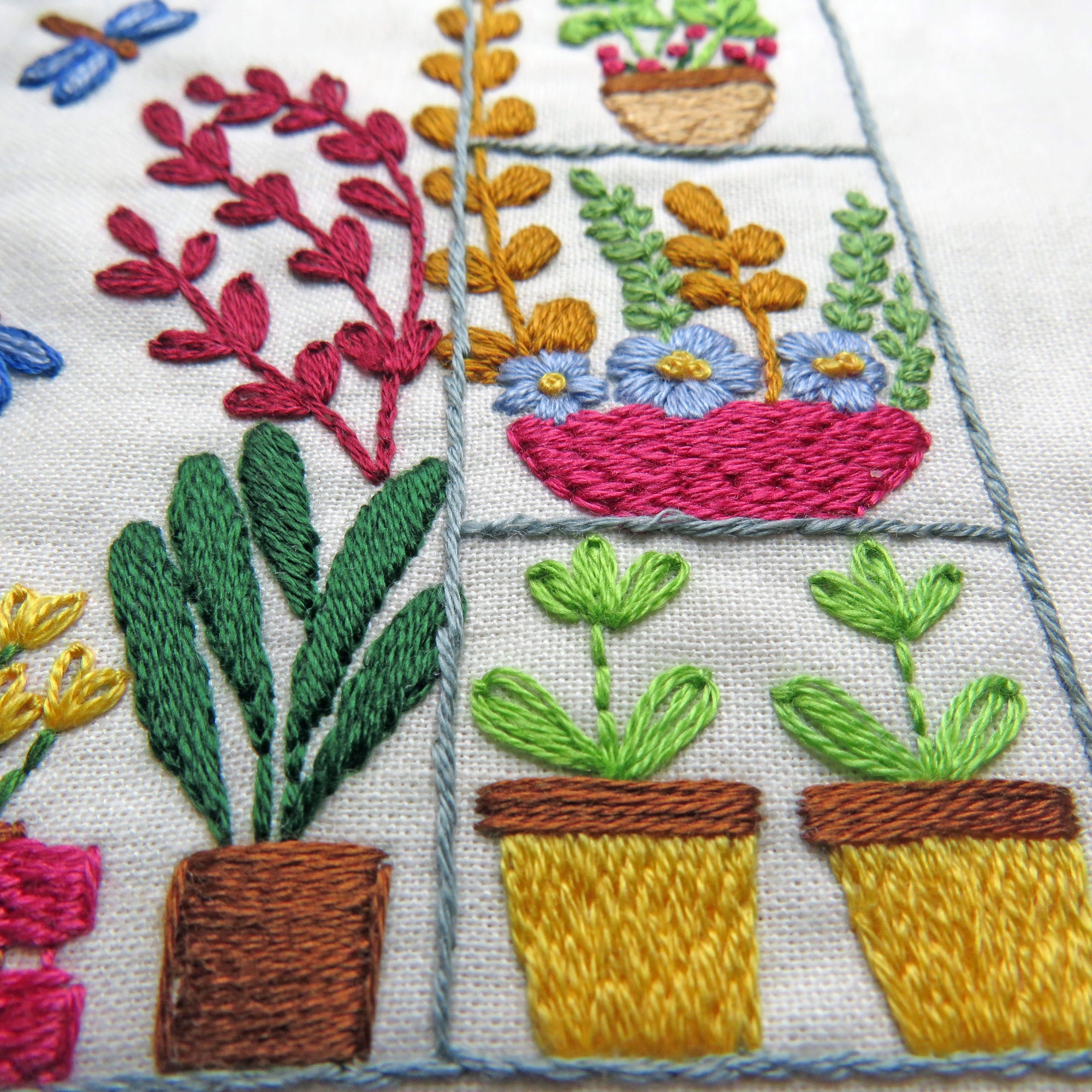 garden greenhouse plants hand embroidery 