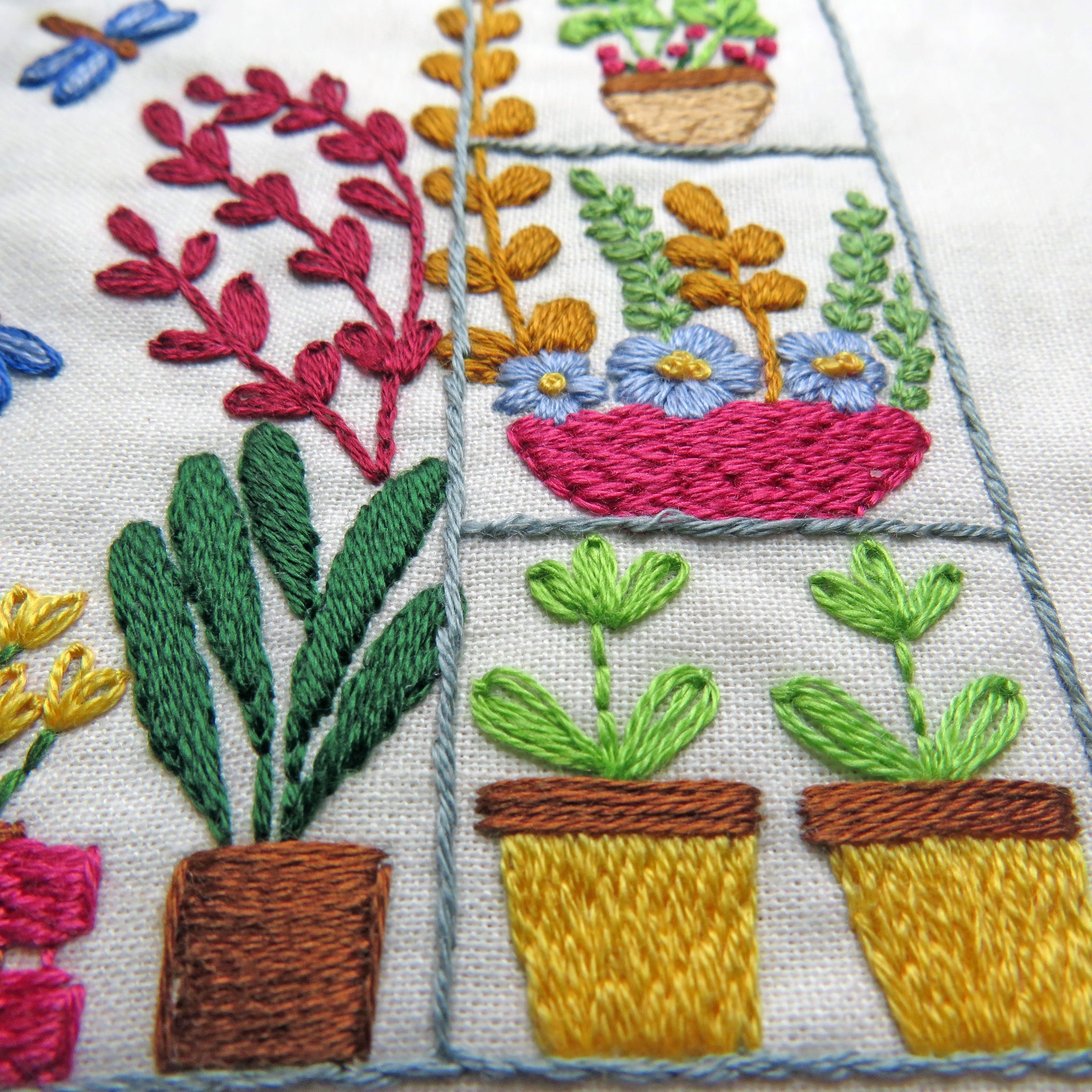 garden greenhouse plants hand embroidery 