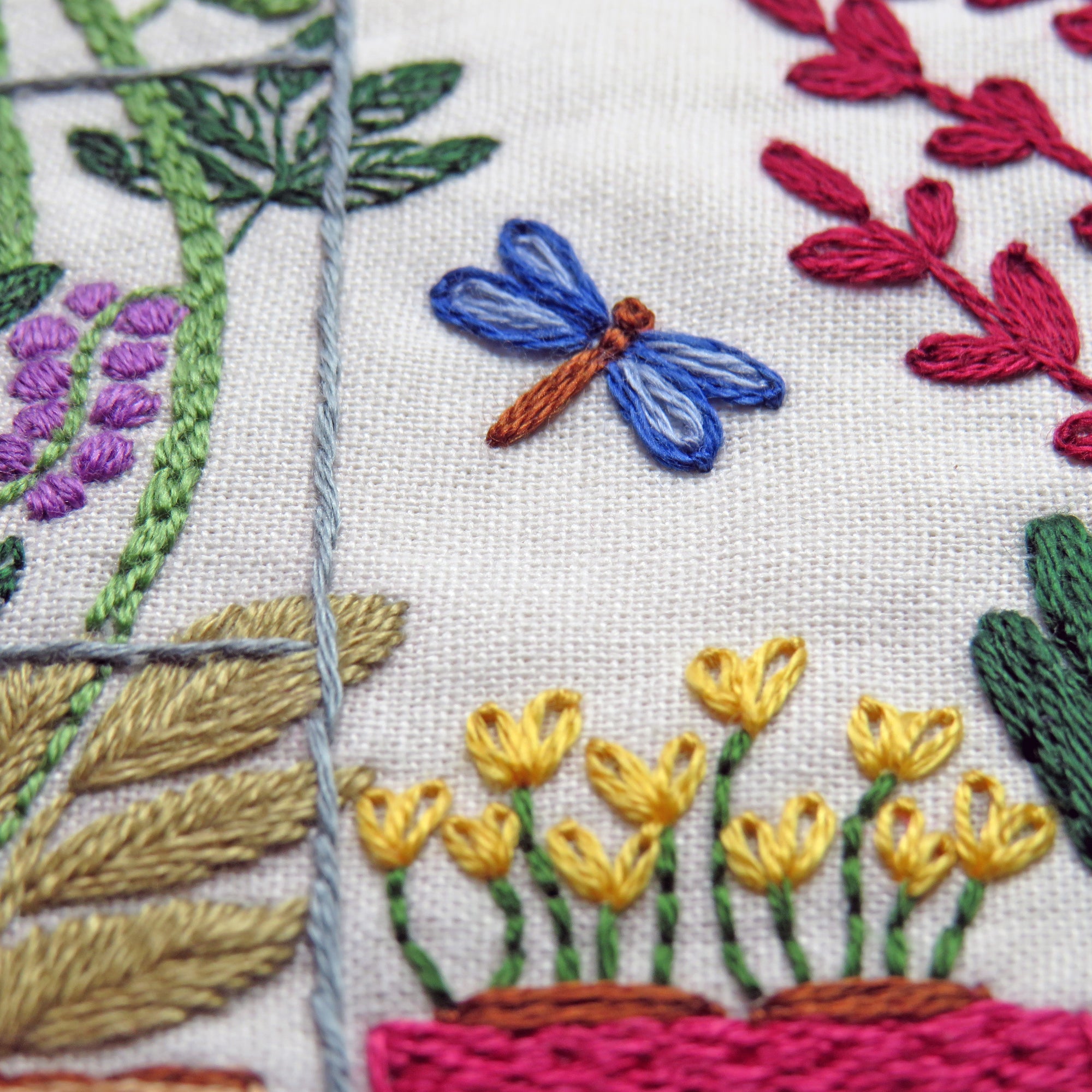garden greenhouse plants hand embroidery 