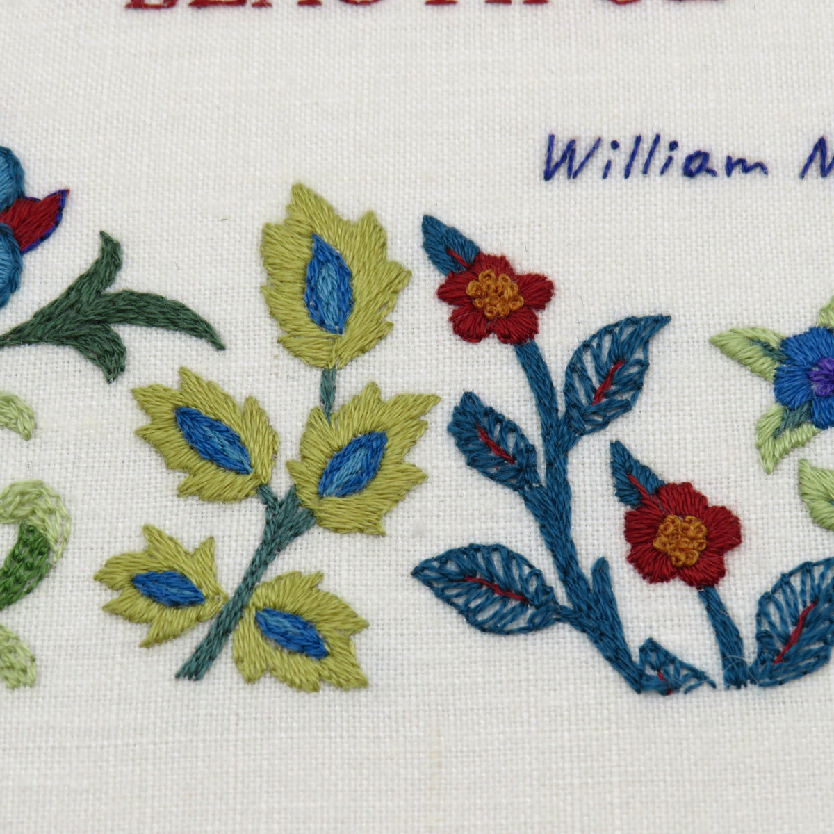 This famous quote by William Morris is beautifully stitched surrounded by a selection of Morris' own wonderful floral elements.&nbsp;