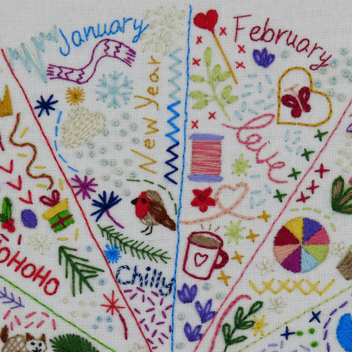A Year of Doodles Pre Printed Fabric Pattern ready for stitching