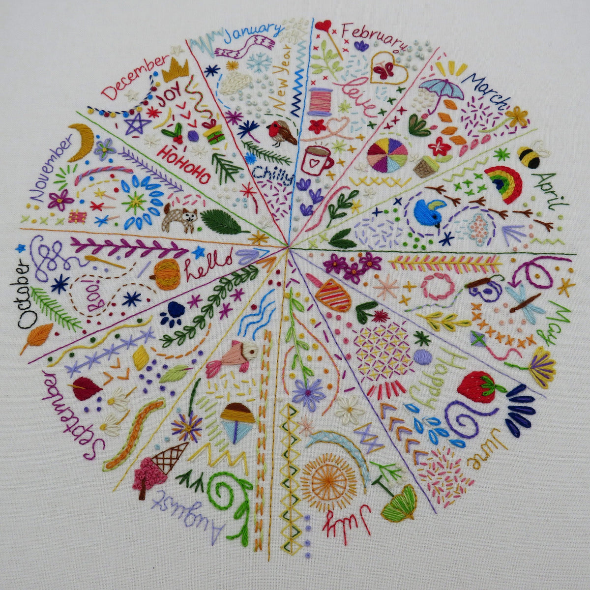A Year of Doodles Pre Printed Fabric Pattern ready for stitching