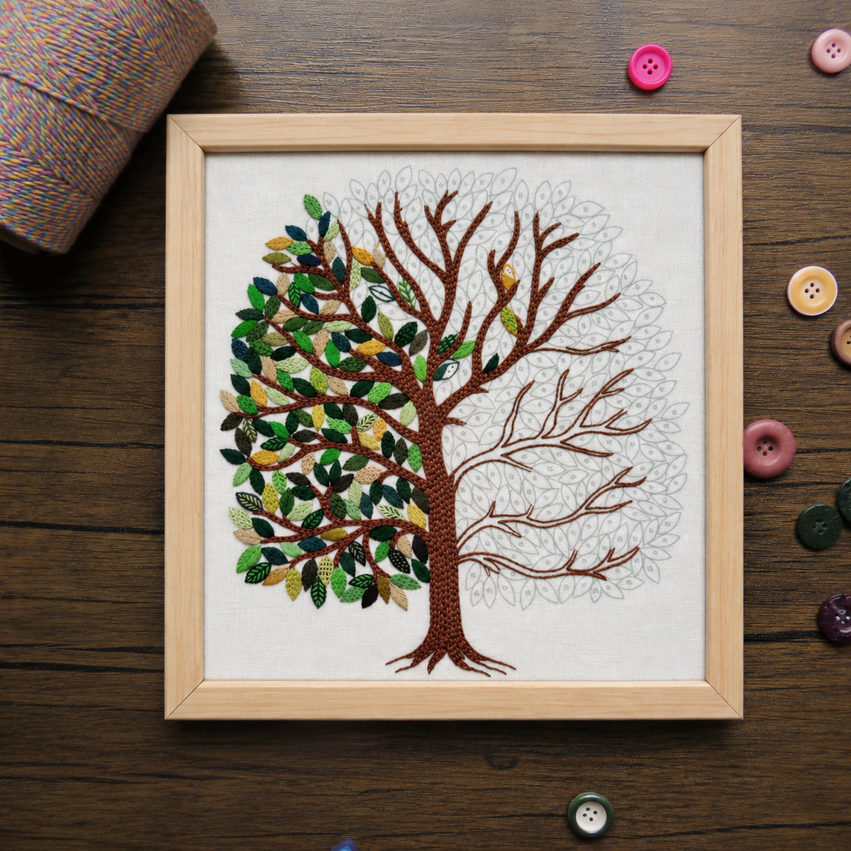 A Year of Tiny Leaves Pre Printed Embroidery Fabric Panel