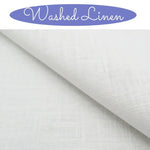White washed linen fabric with 'Washed Linen' label at the top.