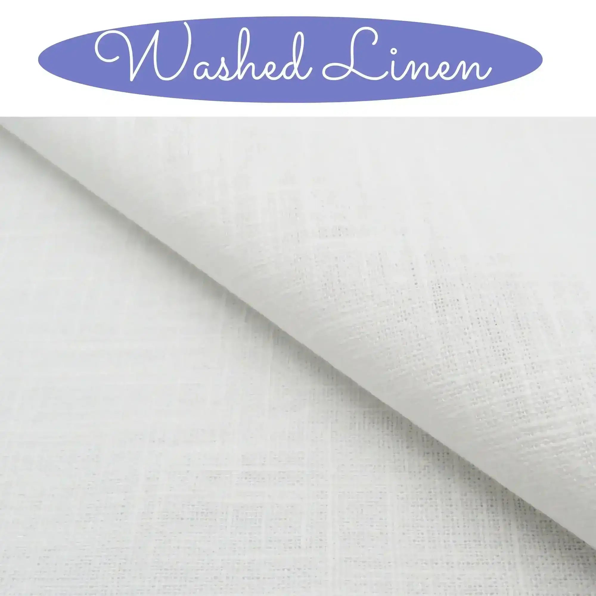 White washed linen fabric with 'Washed Linen' label at the top.