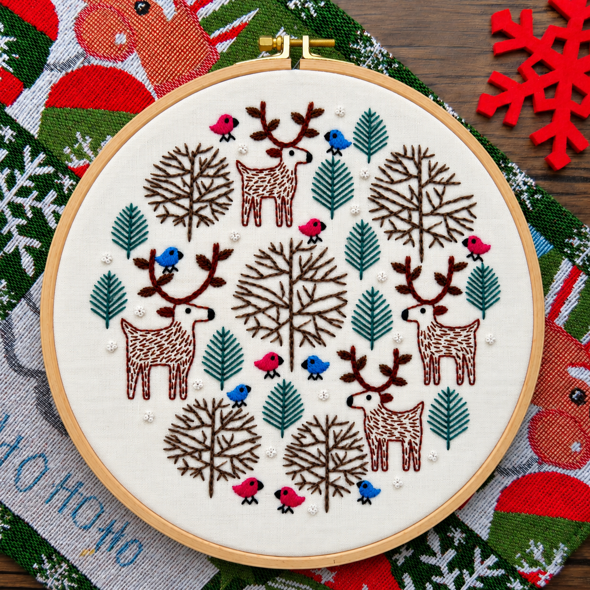 Merry Moose, Christmas Pre Printed Embroidery