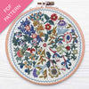 Embroidery hoop with floral pattern on a white background, labeled 'PDF Pattern'.