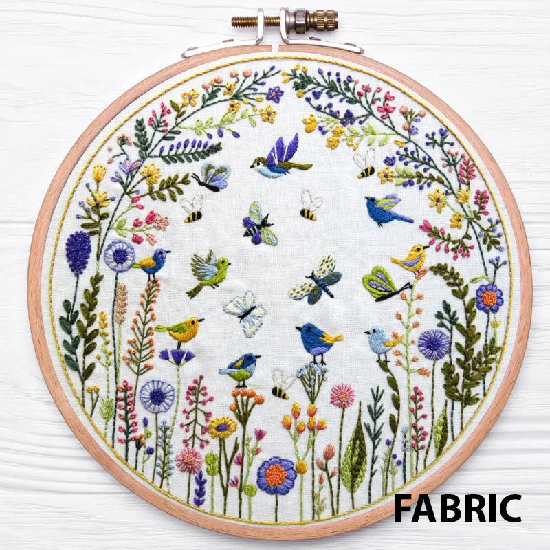 Pollinator party hand embroidery fabric pattern