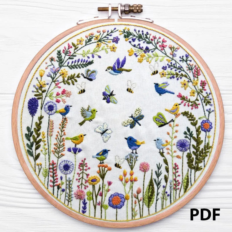 Pollinator party hand embroidery PDF pattern