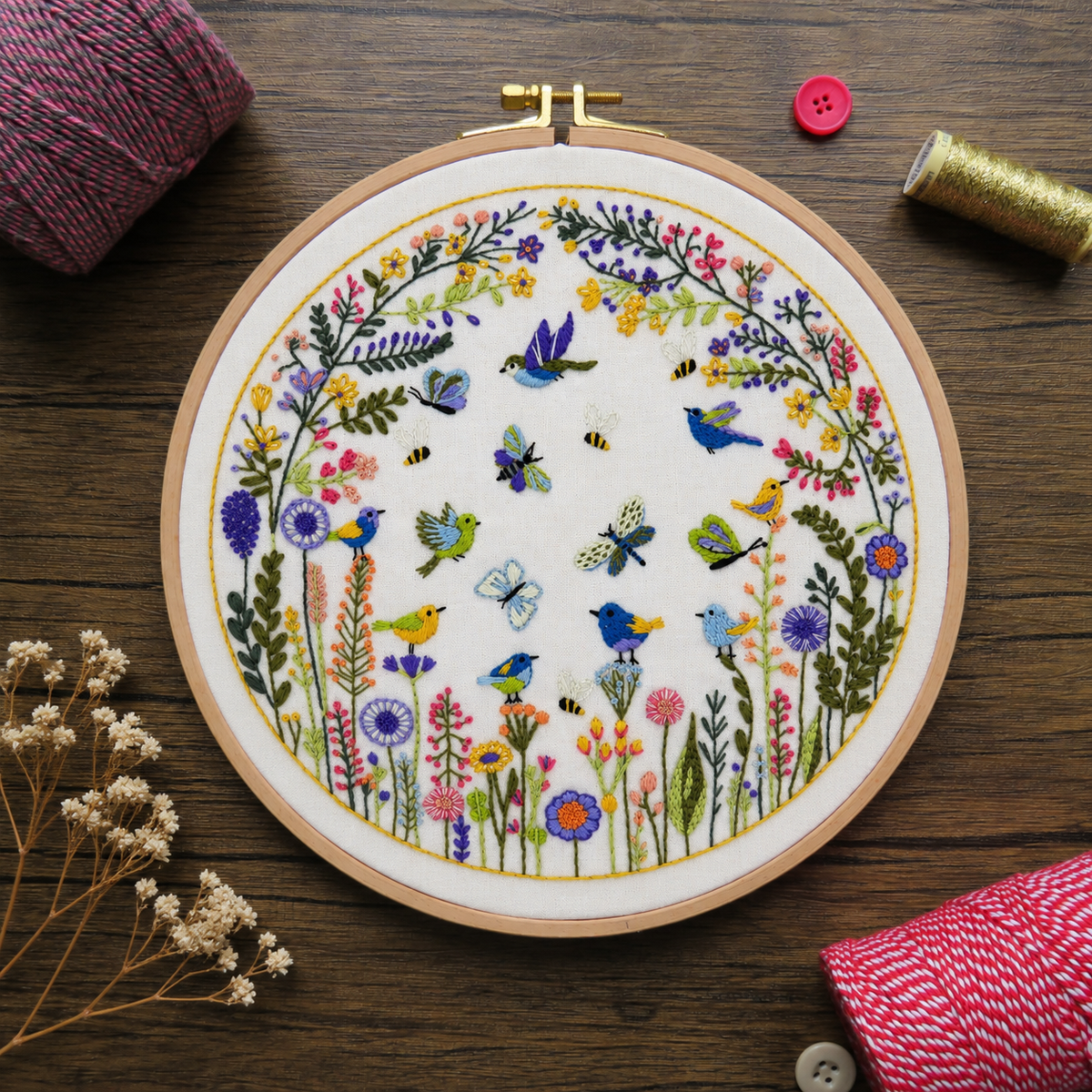 Pollinator Party Pre Printed Hand Embroidery Fabric