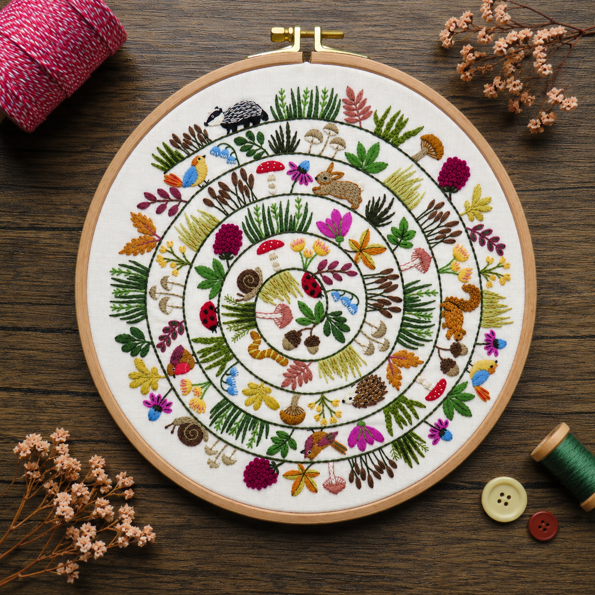 Round &amp; Round the Woodland Embroidery Pattern